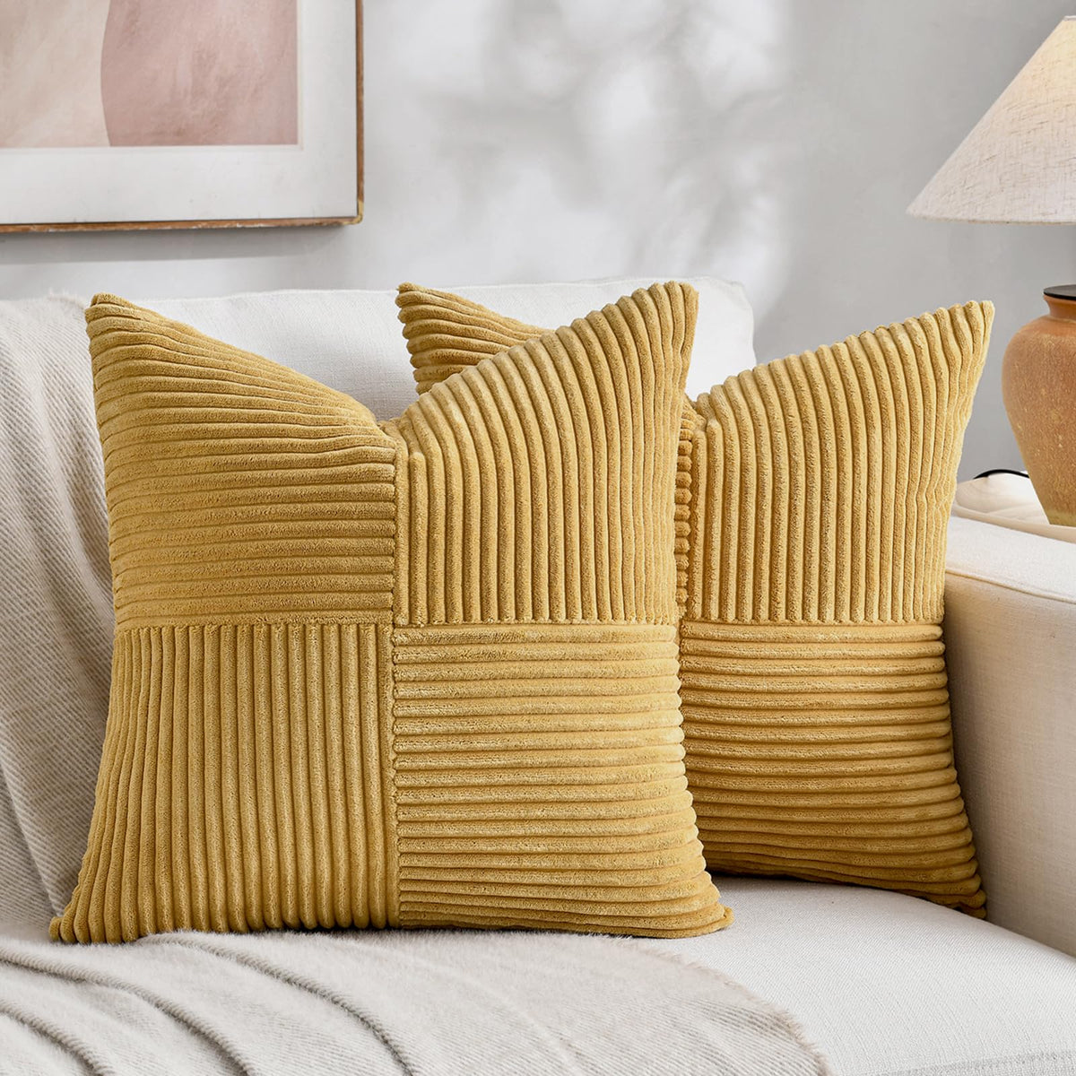 Fancy Homi 2 Packs Rust Boho Decorative Throw Pillow Covers 18x18 Inch for Couch Bed Sofa, Farmhouse Fall Home Decor, Soft Corss Corduroy Patchwork Textured Terracotta Accent Cushion Case 45x45 cm