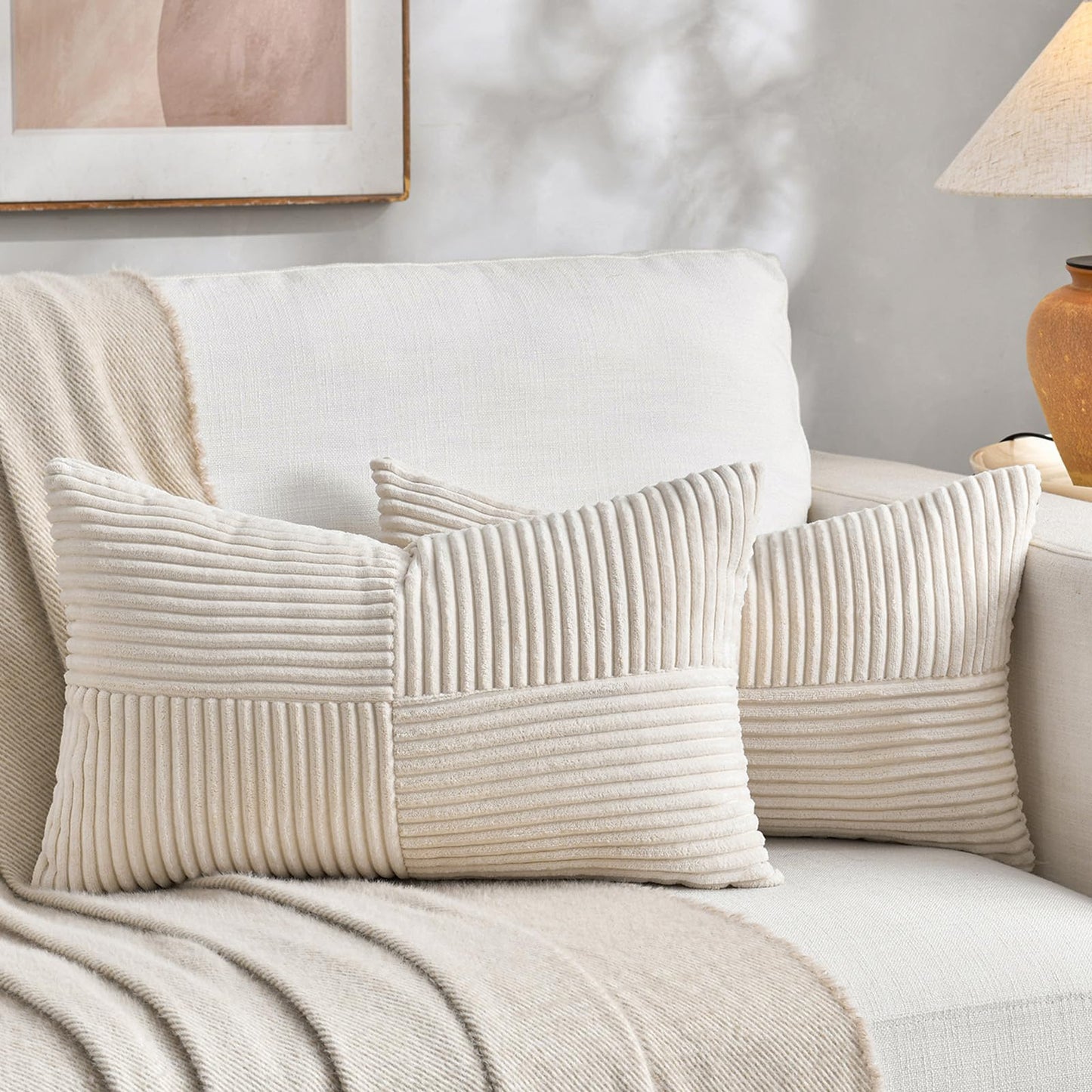 Fancy Homi 2 Packs Rust Boho Decorative Throw Pillow Covers 18x18 Inch for Couch Bed Sofa, Farmhouse Fall Home Decor, Soft Corss Corduroy Patchwork Textured Terracotta Accent Cushion Case 45x45 cm