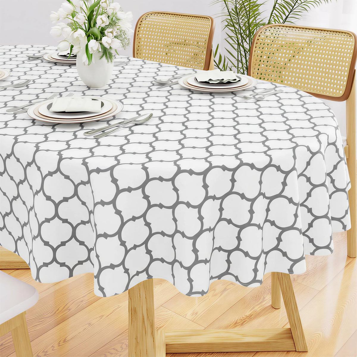 Smiry Rectangle Table Cloth, Flannel Backed Vinyl Tablecloth, 60"x84" | Waterproof Plastic Tablecloths, Wipeable Table Cover for Dining, Indoor and Outdoor (Grey)