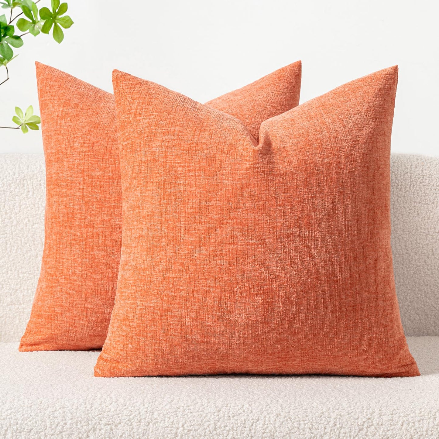MIULEE Soft Chenille Fall Throw Pillow Covers Burnt Orange 18x18 Pack of 2 | Modern Fall Home Decor, Classic Decorative Pillows, Solid Dyed Cases, Boho Couch Cushion Covers for Sofa Bed Living Room