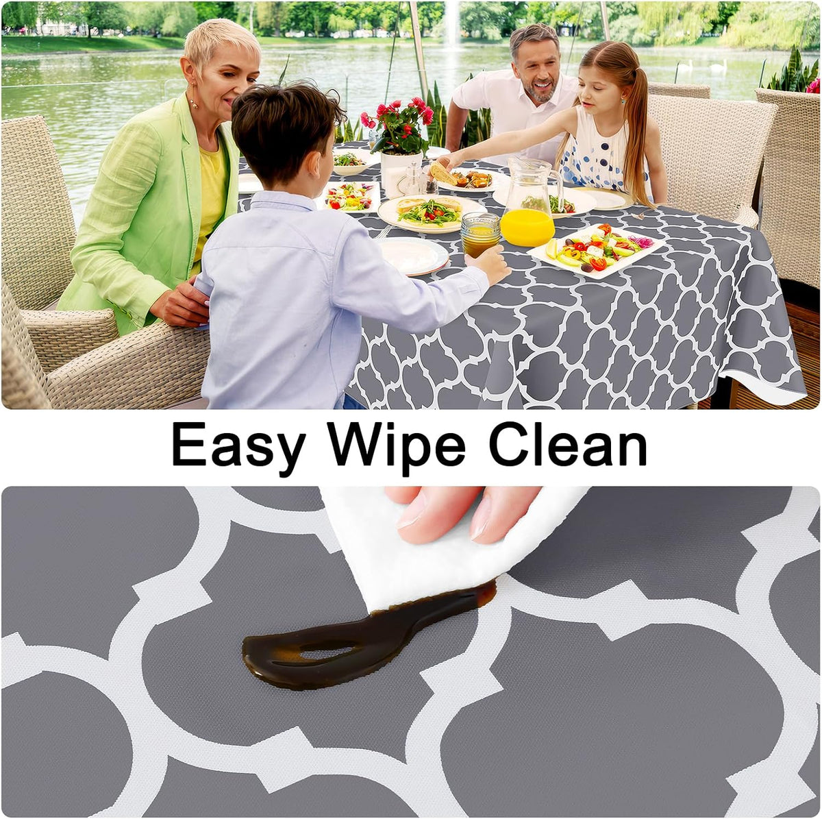 Smiry Rectangle Table Cloth, Flannel Backed Vinyl Tablecloth, 60"x84" | Waterproof Plastic Tablecloths, Wipeable Table Cover for Dining, Indoor and Outdoor (Grey)