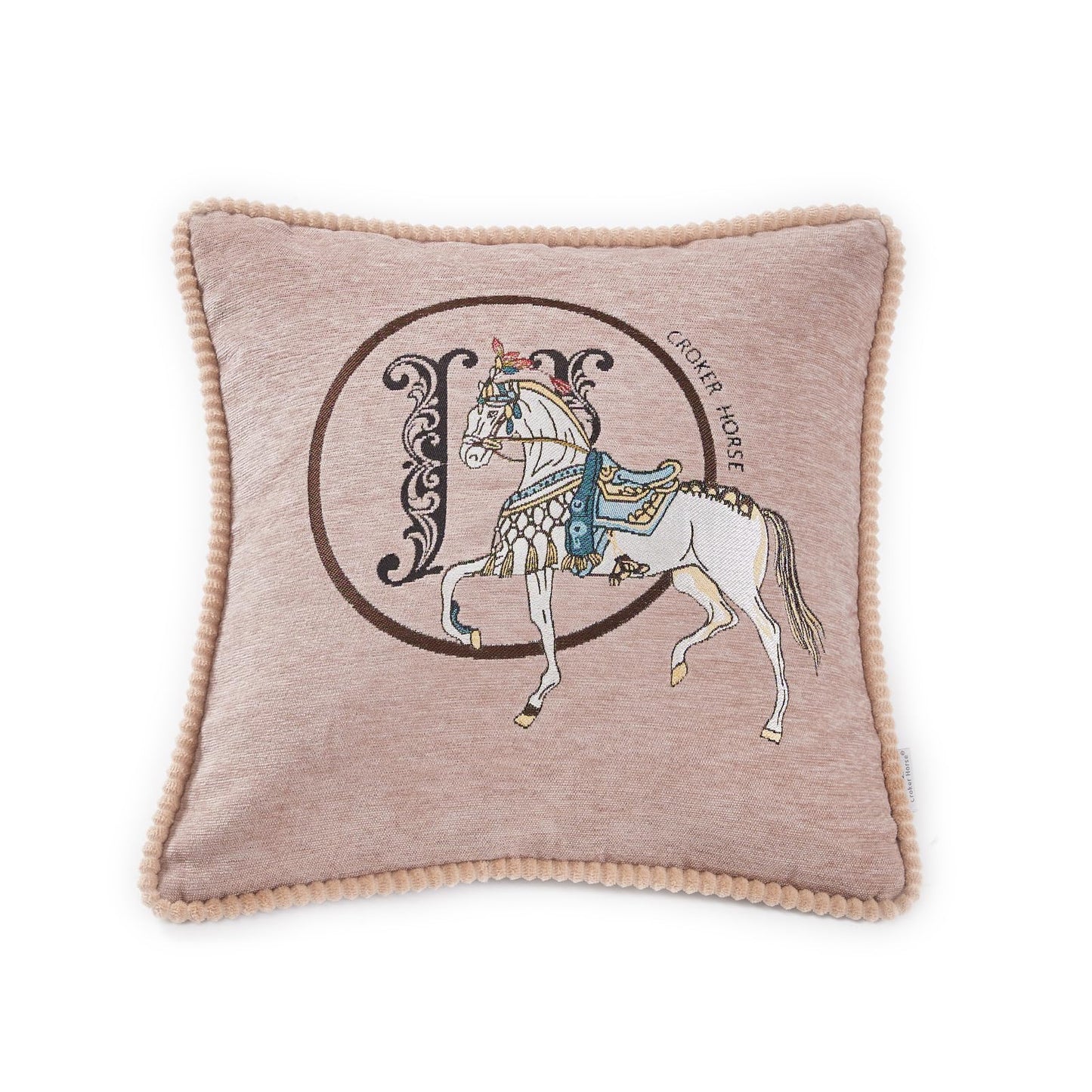 Croker Horse New Version 18x18 inches Throw Pillow Cushion Covers Set 2 Pack - Luxury Horse Jacquard Embroidery with Lace Trim Decorative Cover for Couch, Sofa, Living Room Bedroom (Red)