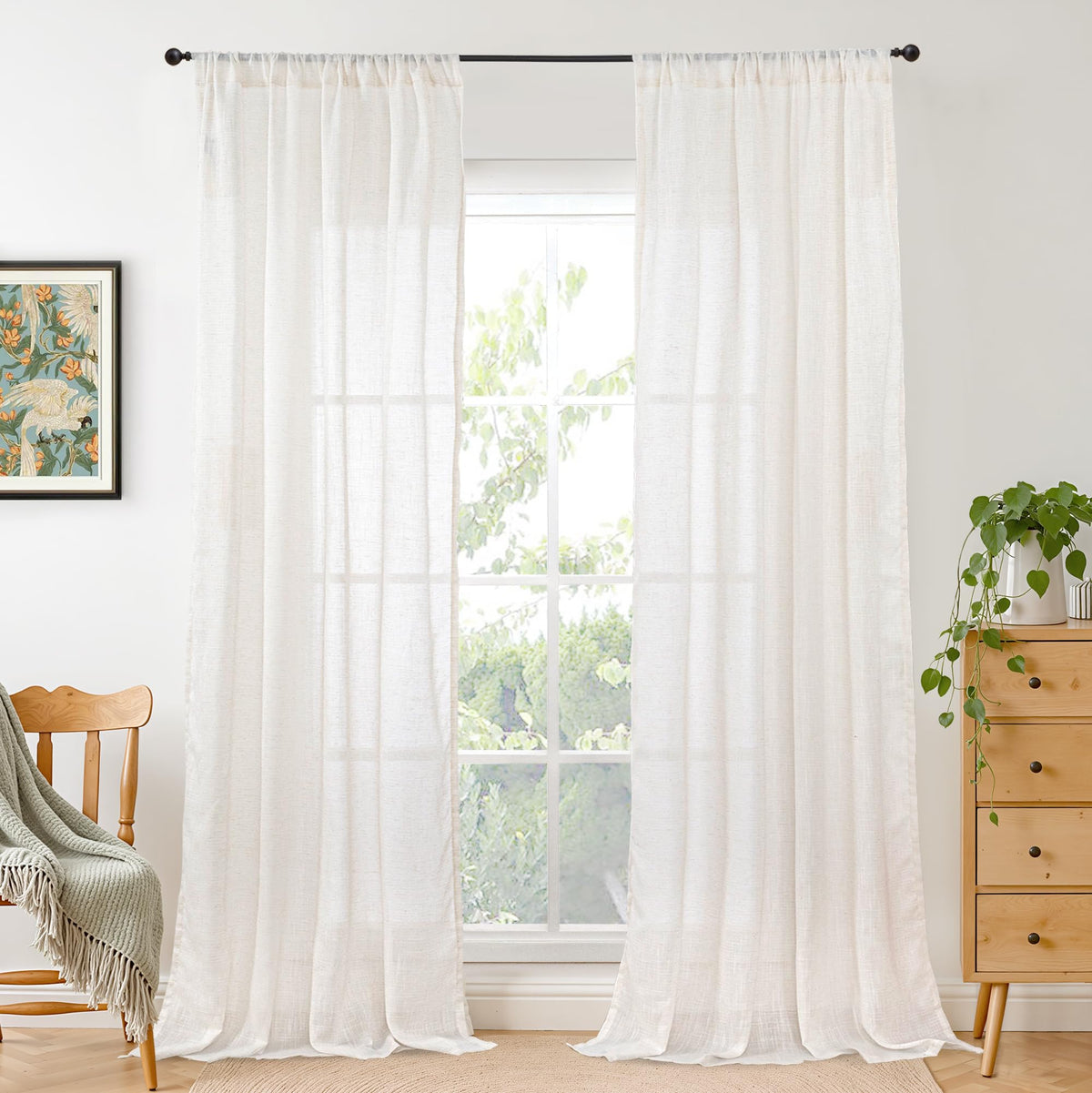 BGment Linen Sheer Curtains 84 Inches Long 2 Panels Set for Living Room | Light Filtering Drapes with Rod Pocket Lightweight Window Treatments for Bedroom, 52 X 84 Inch Length