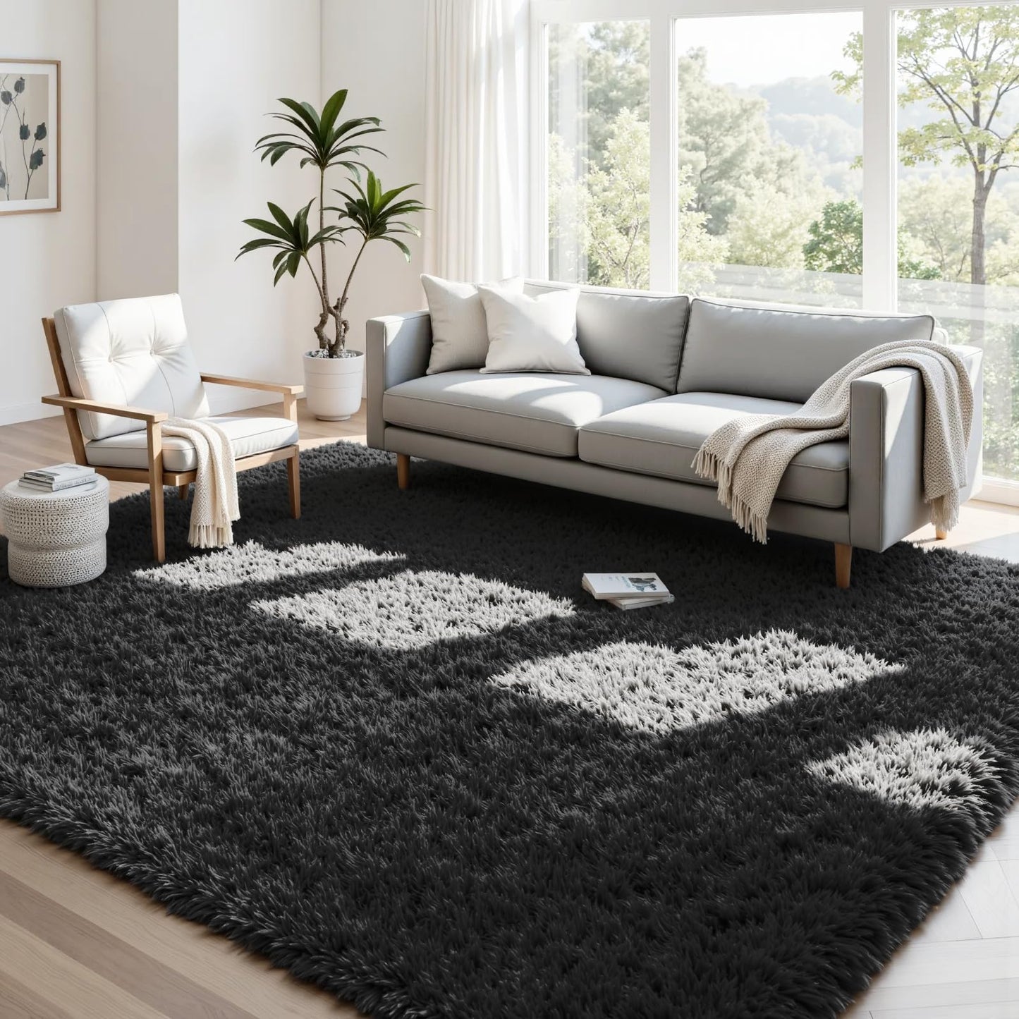 8x10 Fluffy Shag Area Rugs for Living Room Bedroom: Soft Plush Carpet Grey | Upgraded Non-Slip Thick Memory Foam, Ultra Soft, Non-Shedding Fuzzy Carpet, Easy Clean Decor for Kids Room, Nursery, Playroom