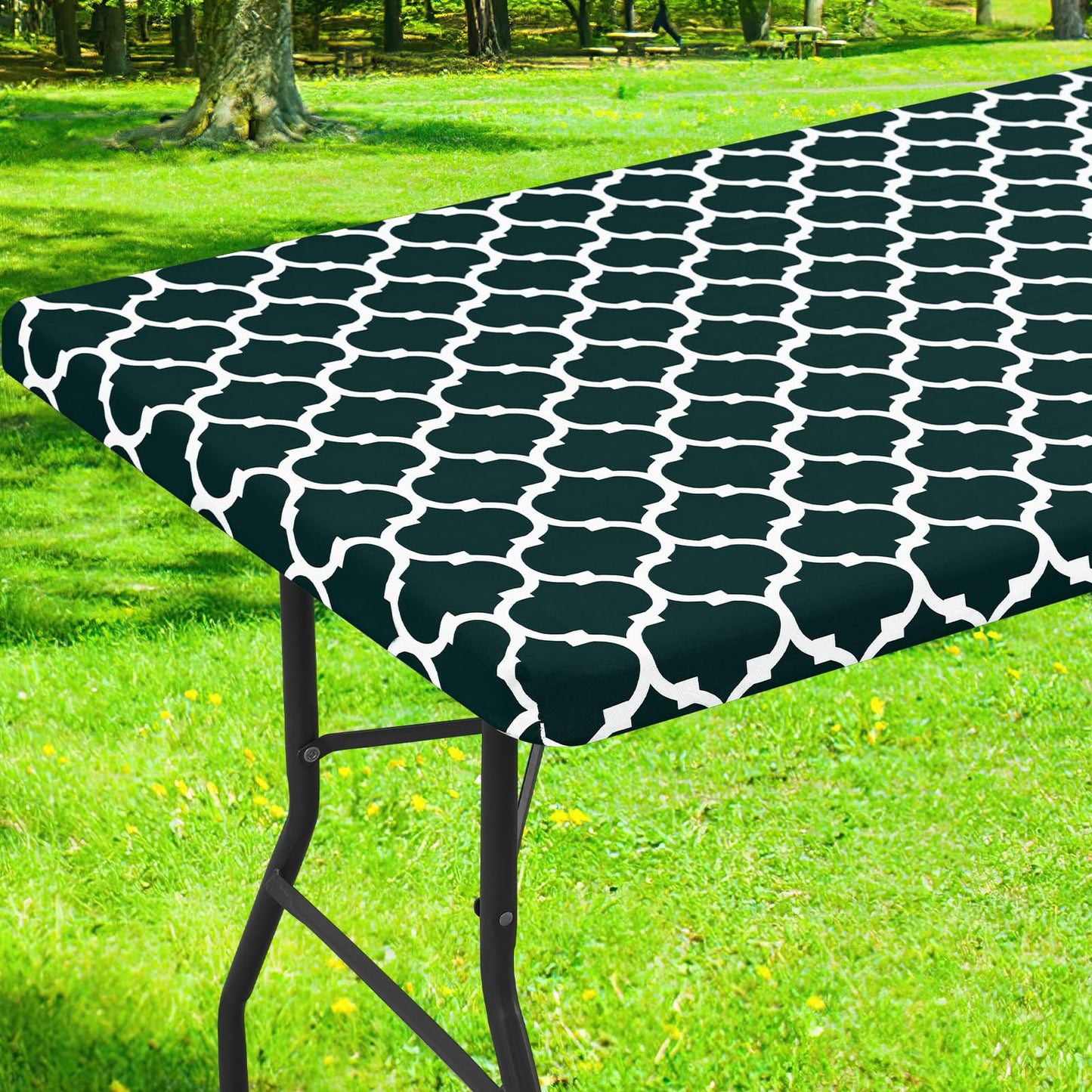 Smiry Picnic Fitted Table Cover, 6 Foot Flannel Backed Vinyl Tablecloth | Waterproof Elastic Stretch Table Cloth, Wipeable Plastic Tablecloth for Camping, Indoor & Outdoor (Grey, 30" x 72")