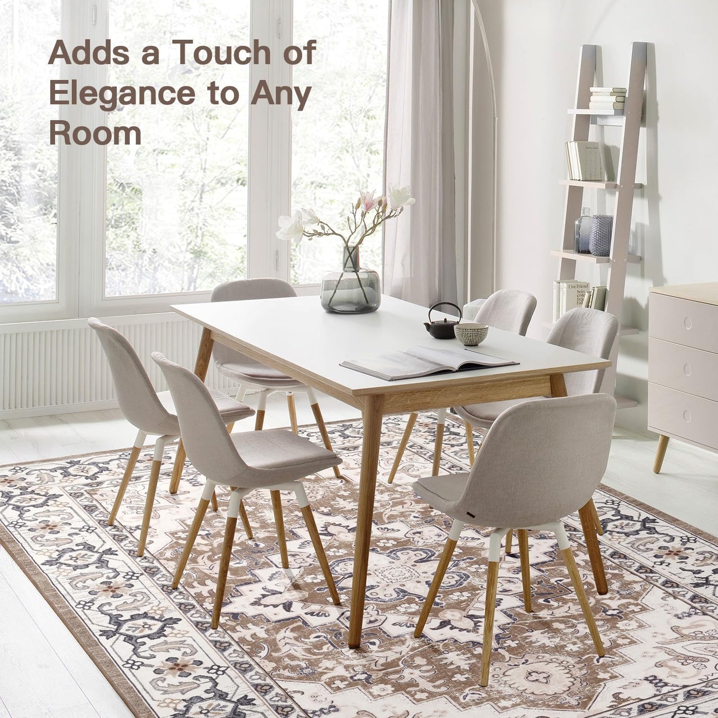 Lofus 5x7 Area Rugs for Living Room Bedroom, Soft Boho Carpet Floral Brown | High-Power Vacuuming, Non-Slip, Low Pile, Stain & Water Repellent, Soft, Skin-Friendly, for Kitchen Entryway Office