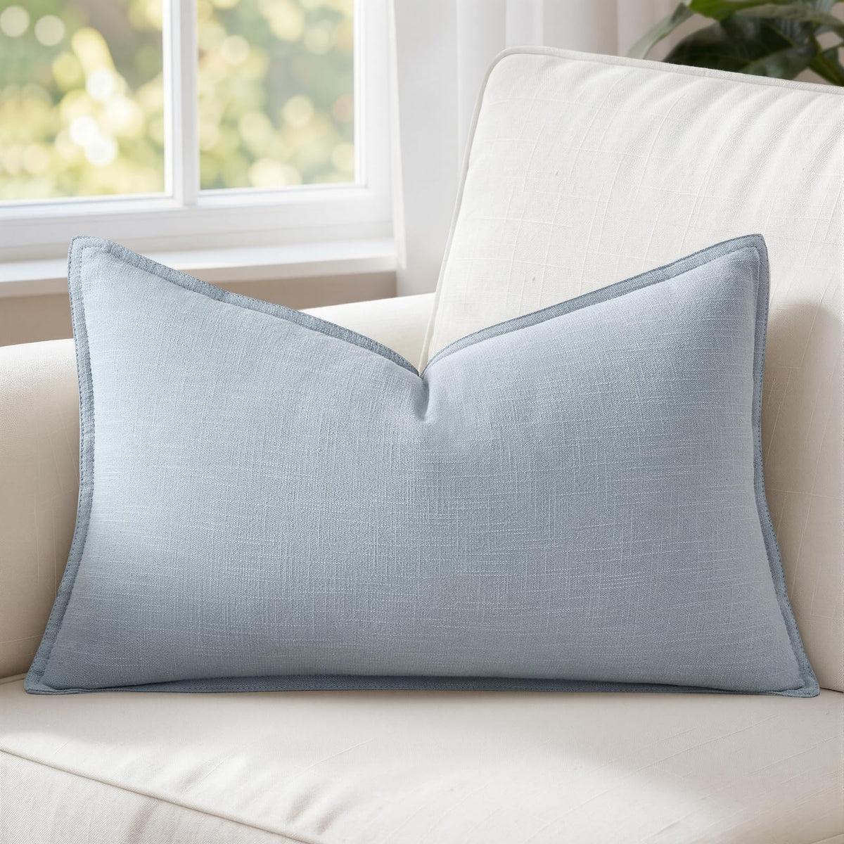 MIULEE Decorative Linen Lumbar Pillow Cover 14x36 Inch Natural Beige | Boho Farmhouse Neutral Couch Long Throw Pillow for Bed, Pack of 1 Accent Modern Pillowcase, Sofa Livingroom Home Decor