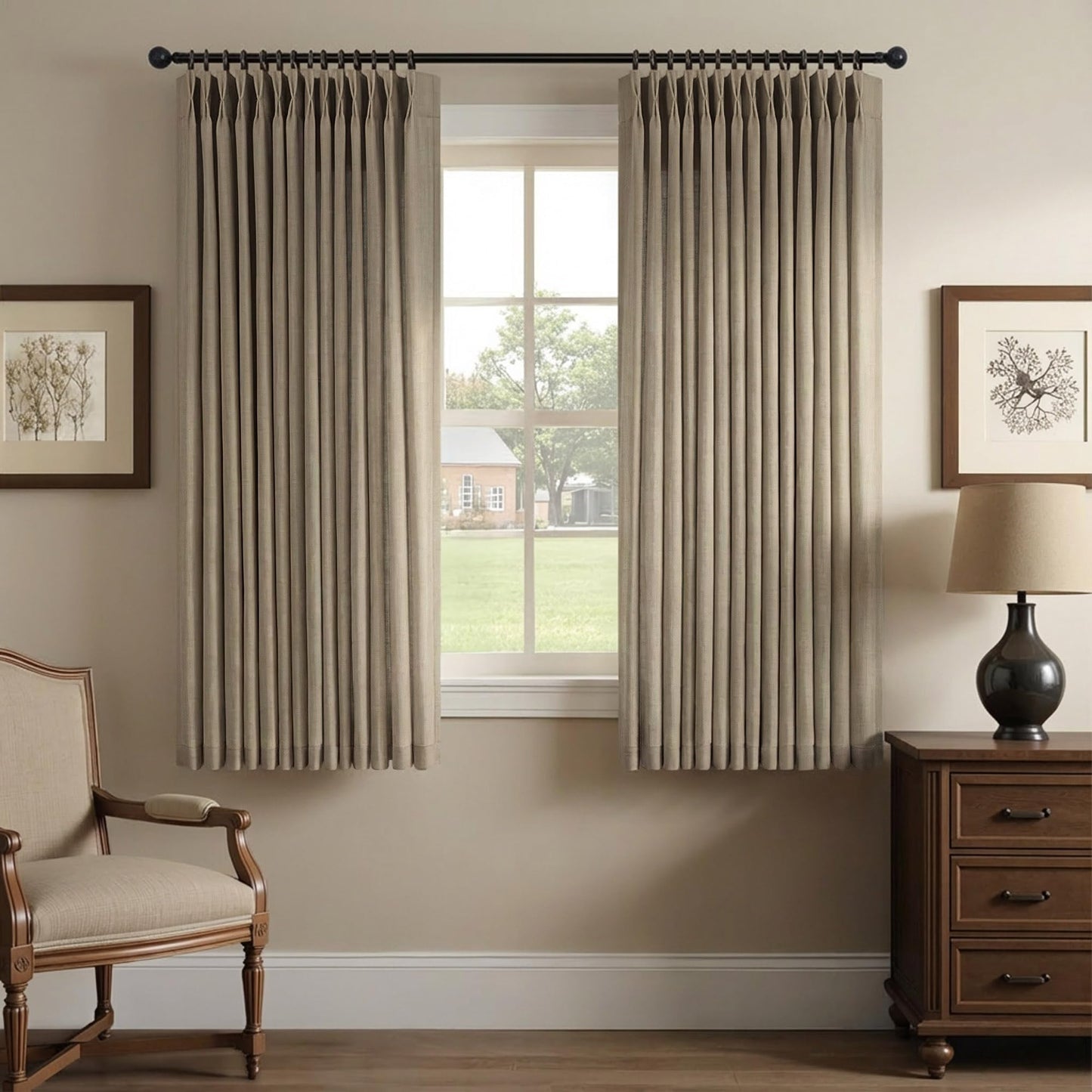 White Linen Pleated Curtains 84 Inches Long for Bedroom Back Tab Light Filtering Sheer Pinch Pleat Drapes Hook Ring Modern Farmhouse Coastal Cotton Textured Gauze Curtain Living Room 84 Length 2 Panel