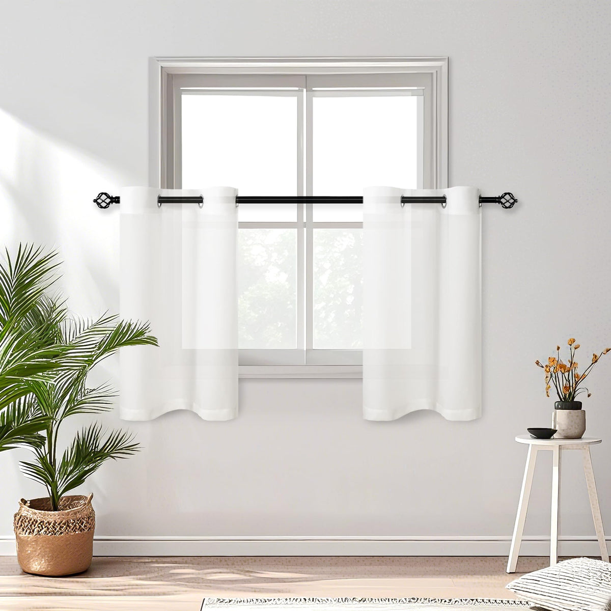 DWCN White Sheer Curtains Linen Look Semi Transparent Voile Grommet White Curtains for Living Dining Room Drapes 52 x 84 Inch Long, Set of 2 Panels