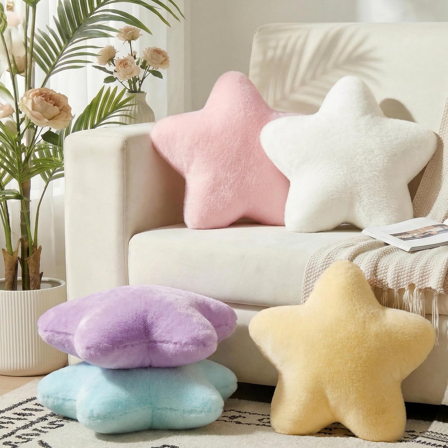 Star Pillow 15.4" Cute Soft Faux Plush Small White Decorative Throw Pillows | Star shaped, PP cotton Filling, Fluffy and Comfortable, for Gilrs Kids, for Couch Bed Sofa Bedroom Living Room