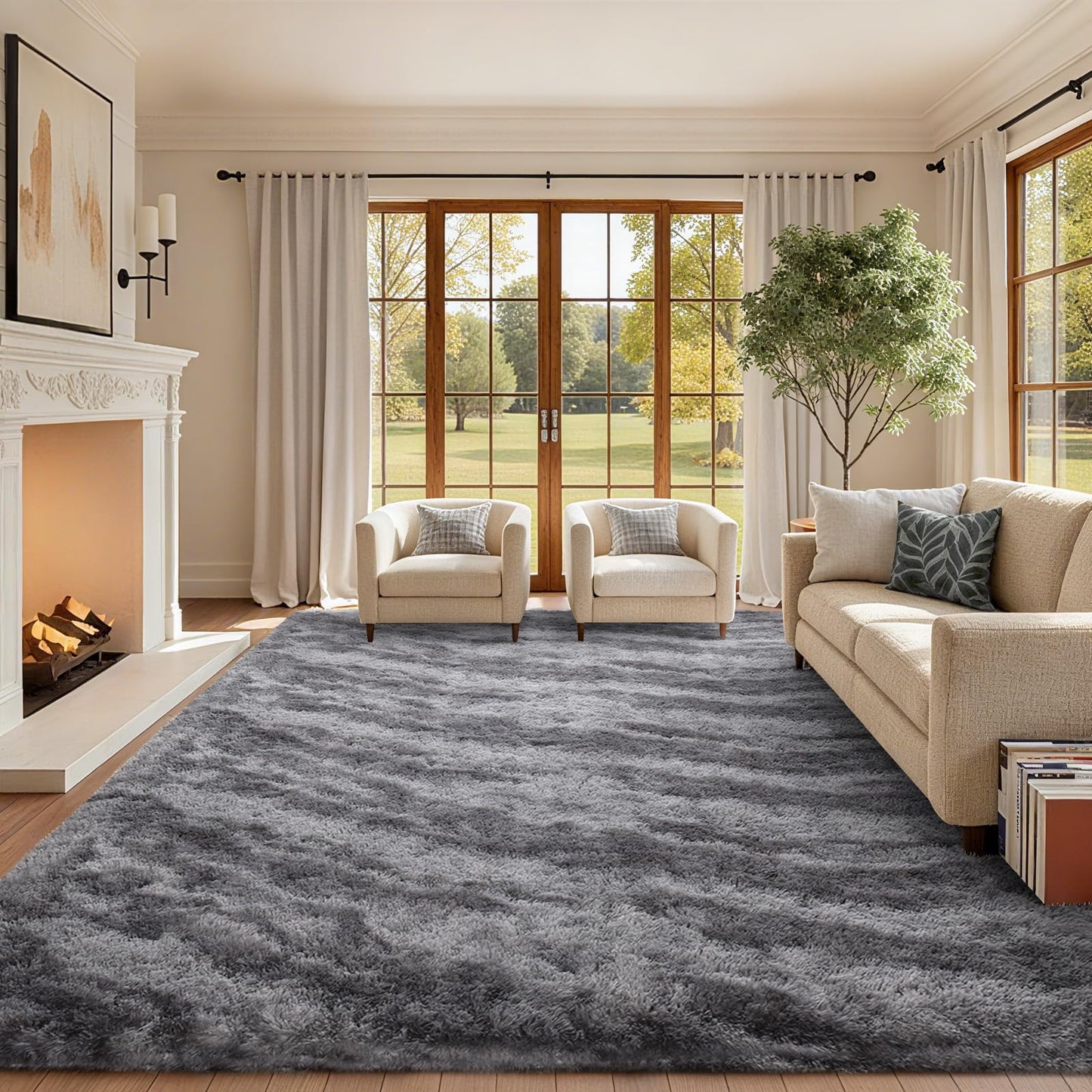 6x9 Ft Large Shag Rugs for Living Room Decor, Tie-Dyed Ultra Soft Fluffy Furry Area Rugs for Bedroom Indoor Floor, Aesthetic Carpet for Kids Home (Dark Grey)