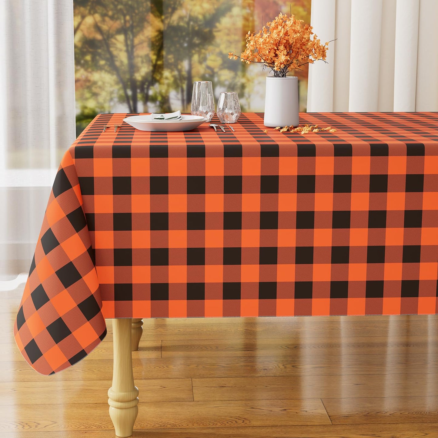 Rectangle Waterproof Vinyl Table Cloth, Buffalo Flannel Backed Tablecloth, Wipeable Plastic Table Cover for Dinner, Kitchen, Outdoor (60" x 84", Black and White)