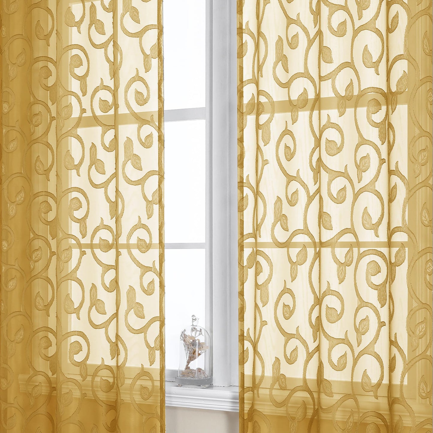 Furman Ivory Sheer Curtains 84 inches Long for Bedroom Living Room 2 Panels Set, Jacquard Clip Light Filtering Semi Sheer Curtain Rod Pocket Window Drapes, 2 Pcs Each 40 W 84 L