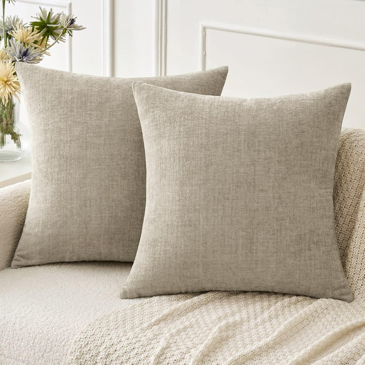 MIULEE Soft Chenille Fall Throw Pillow Covers Burnt Orange 18x18 Pack of 2 | Modern Fall Home Decor, Classic Decorative Pillows, Solid Dyed Cases, Boho Couch Cushion Covers for Sofa Bed Living Room