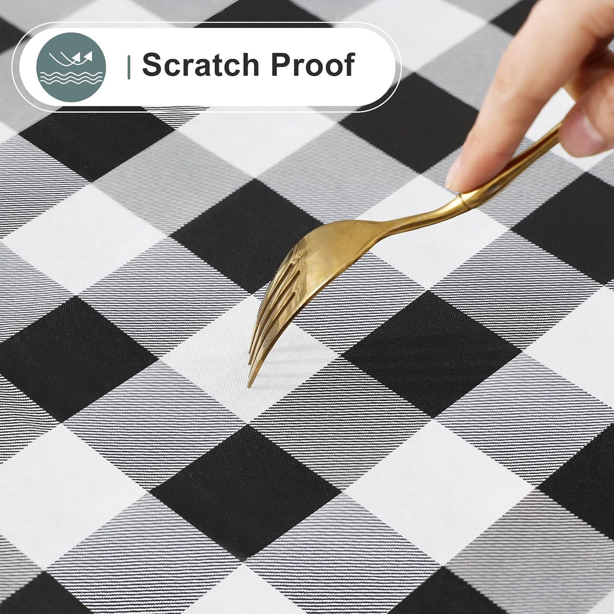 Rectangle Waterproof Vinyl Table Cloth, Buffalo Flannel Backed Tablecloth, Wipeable Plastic Table Cover for Dinner, Kitchen, Outdoor (60" x 84", Black and White)
