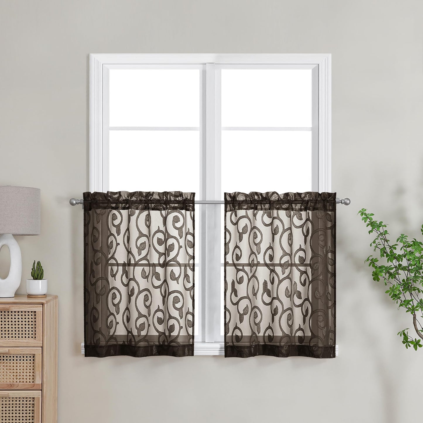 Furman Ivory Sheer Curtains 84 inches Long for Bedroom Living Room 2 Panels Set, Jacquard Clip Light Filtering Semi Sheer Curtain Rod Pocket Window Drapes, 2 Pcs Each 40 W 84 L