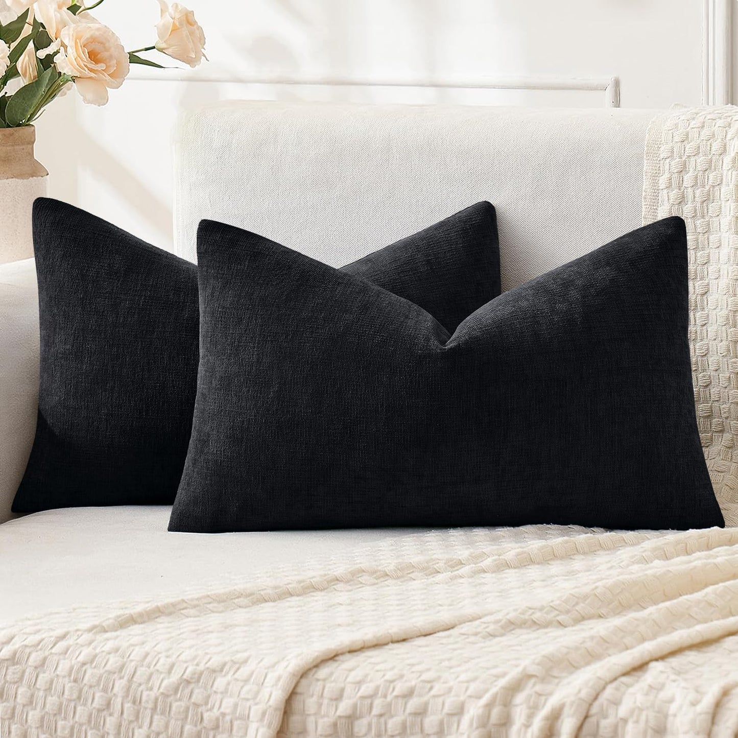 MIULEE Olive Green Chenille Couch Throw Pillow Covers, 18x18 | Set of 2, Soft Modern Farmhouse Style, Decorative Pillowcases for Sofa Living Room Bed, Home Decor