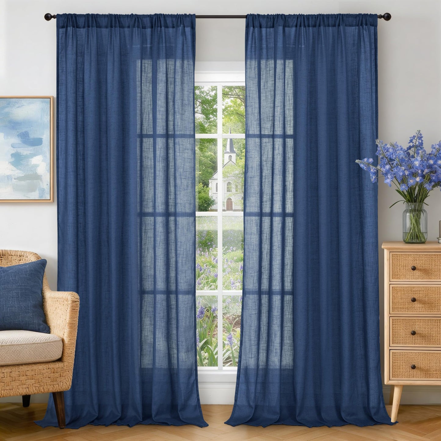 BGment Linen Sheer Curtains 84 Inches Long 2 Panels Set for Living Room | Light Filtering Drapes with Rod Pocket Lightweight Window Treatments for Bedroom, 52 X 84 Inch Length