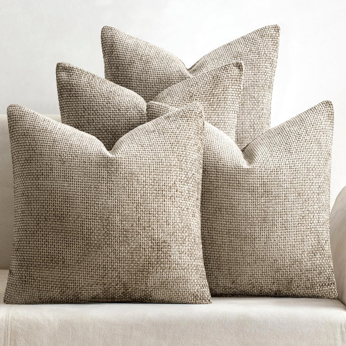 MIULEE Soft Decorative Chenille Pillow Covers Neutral 18x18 Pack of 4 | Mid Century Modern Decor, Cream to Charcoal Set, Couch Throw Pillows, Farmhouse Boho Cushion Covers for Sofa Bed Living Room