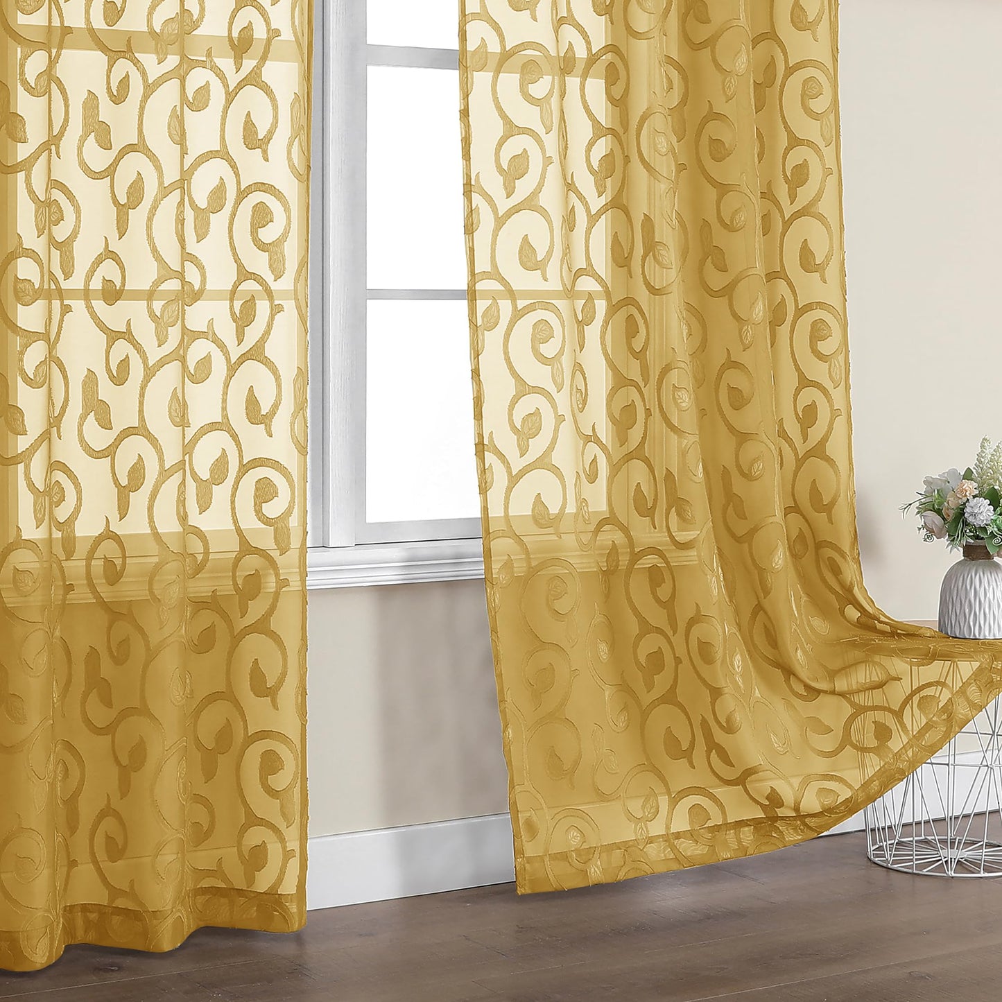 Furman Ivory Sheer Curtains 84 inches Long for Bedroom Living Room 2 Panels Set, Jacquard Clip Light Filtering Semi Sheer Curtain Rod Pocket Window Drapes, 2 Pcs Each 40 W 84 L