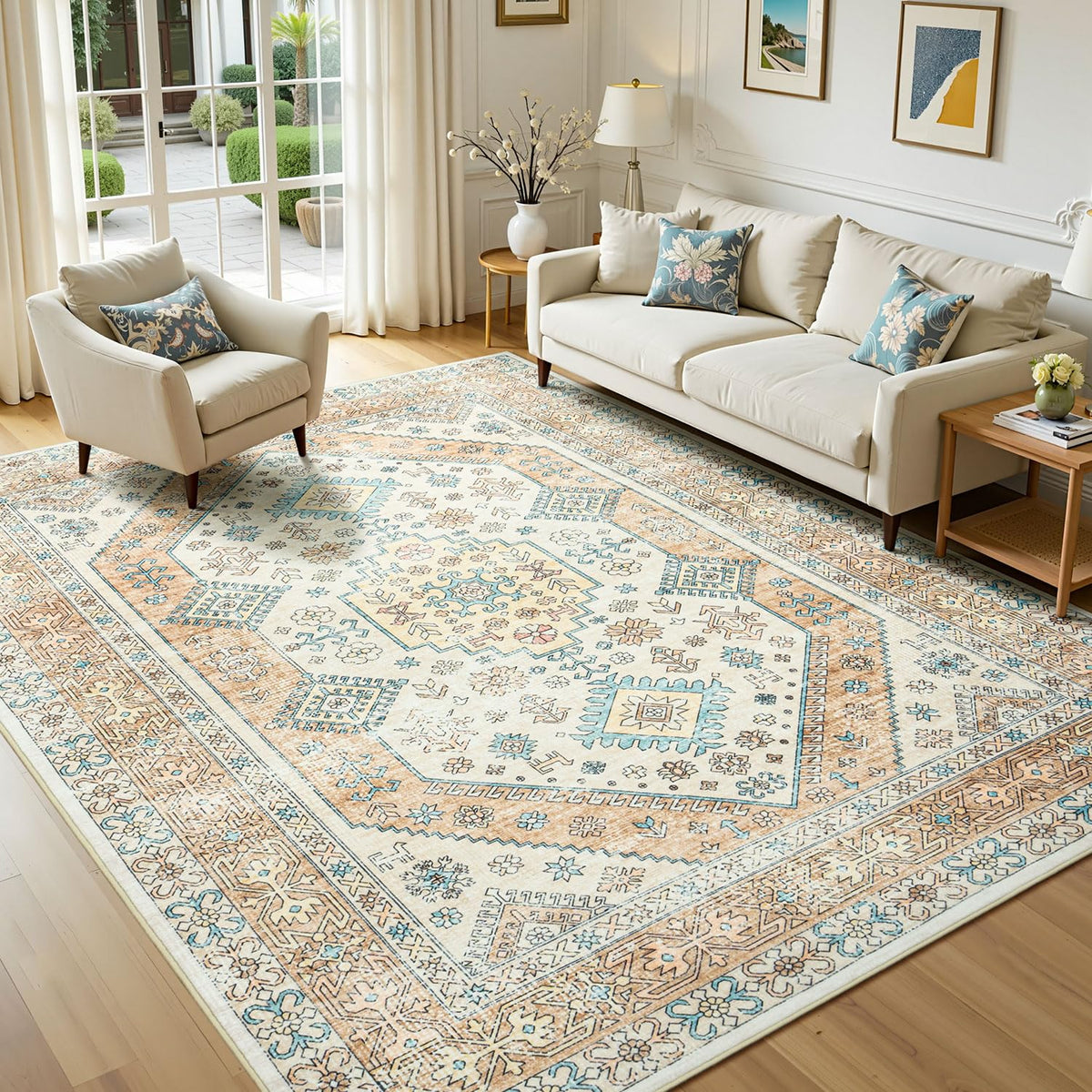 Lofus 5x7 Area Rugs for Living Room Bedroom, Soft Boho Carpet Floral Brown | High-Power Vacuuming, Non-Slip, Low Pile, Stain & Water Repellent, Soft, Skin-Friendly, for Kitchen Entryway Office