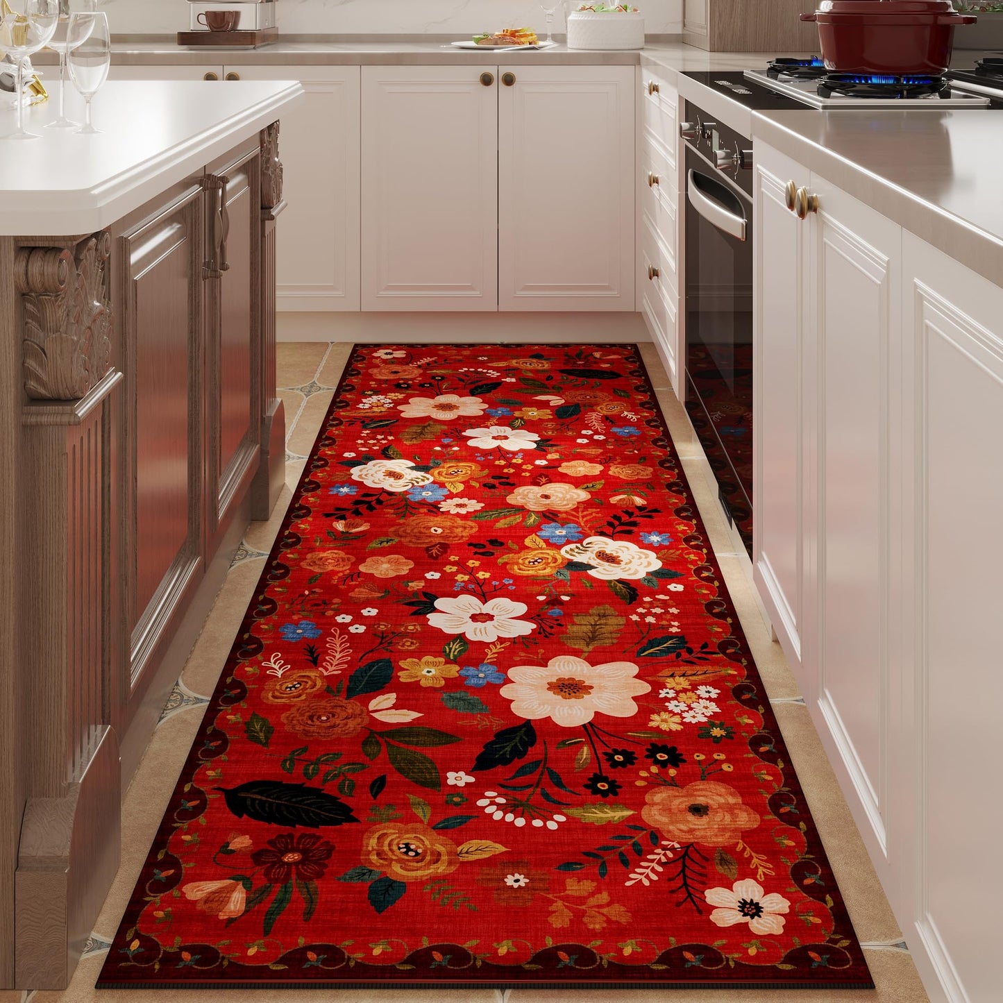 Rugcomf Living Room Rug 5x7 Rug Machine Washable Boho Area Rug Non Slip Floral Vintage Low Pile Large Rugs for Living Room, Bedroom, Farmhouse, Dining Room, Kids Playroom(Black)