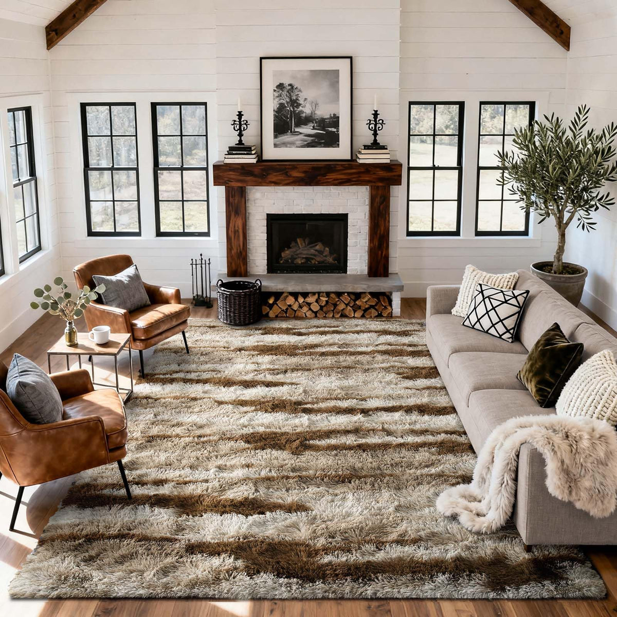 6x9 Ft Large Shag Rugs for Living Room Decor, Tie-Dyed Ultra Soft Fluffy Furry Area Rugs for Bedroom Indoor Floor, Aesthetic Carpet for Kids Home (Dark Grey)