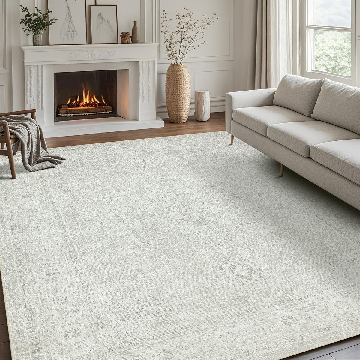 Washable Rugs 8x10 Area Rugs for Living Room,Bedroom,Dining Room Carpet | Ultra Soft Faux Wool,Kids & Pet Friendly,Machine Washable,Non-Slip & Non-Shedding,Large Vintage Low Pile Rug for Home Office