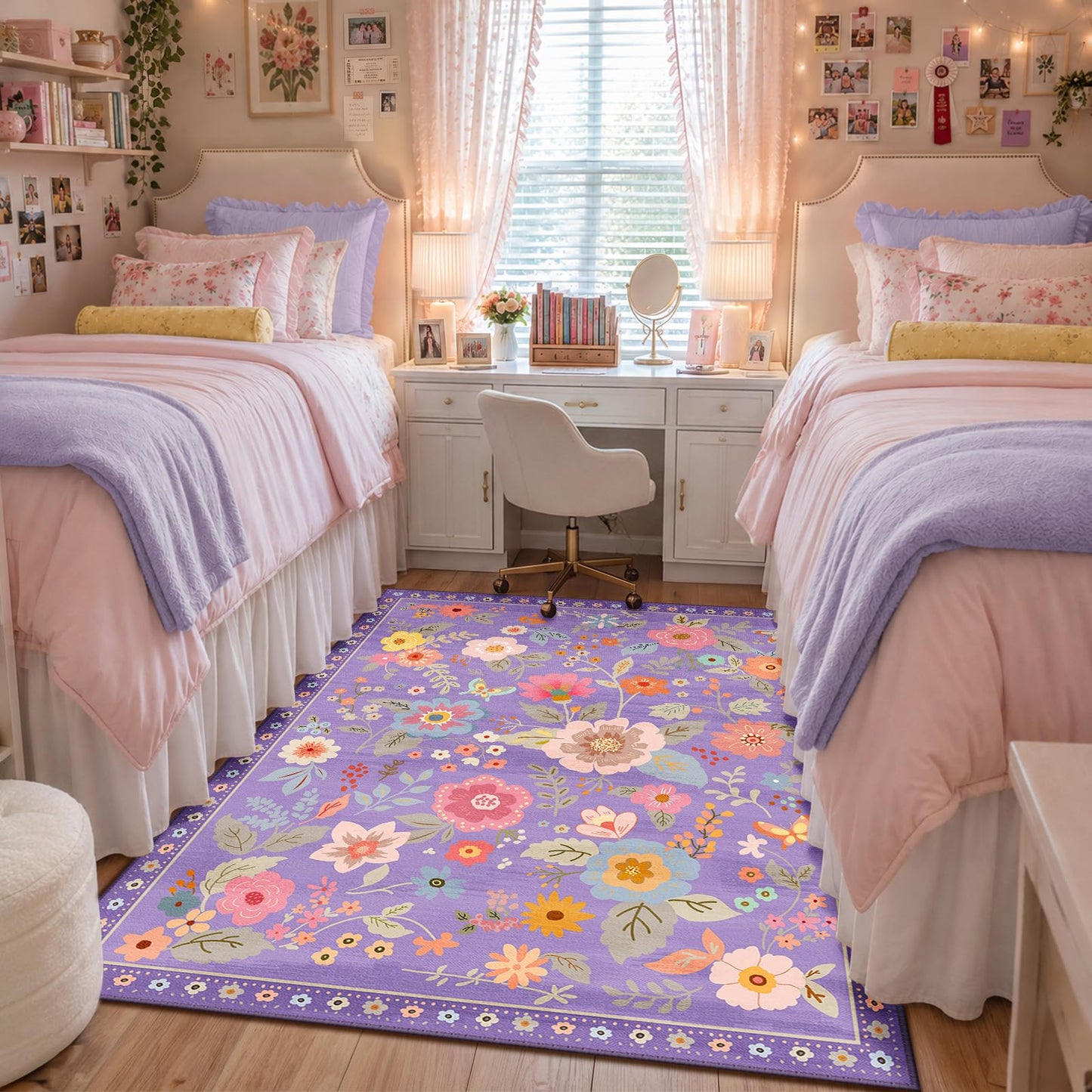 RELEANY Floral Washable 5x7 Area Rugs Black | Flower Carpet, Print, Boho, Non-Slip, Easy to Clean, Soft, Low Pile for Living Room Bedroom Kitchen Office Entryway Hallway