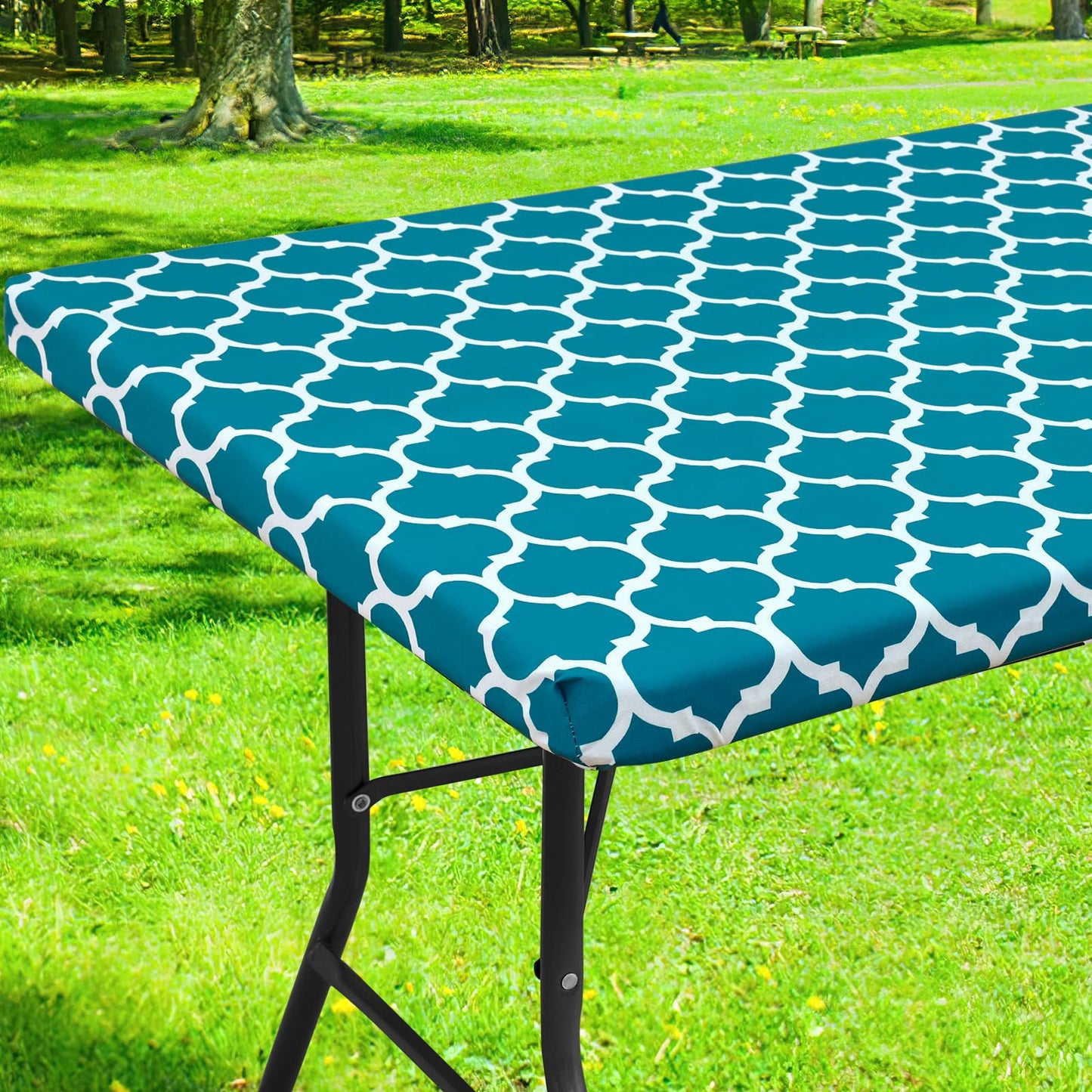 Smiry Picnic Fitted Table Cover, 6 Foot Flannel Backed Vinyl Tablecloth | Waterproof Elastic Stretch Table Cloth, Wipeable Plastic Tablecloth for Camping, Indoor & Outdoor (Grey, 30" x 72")
