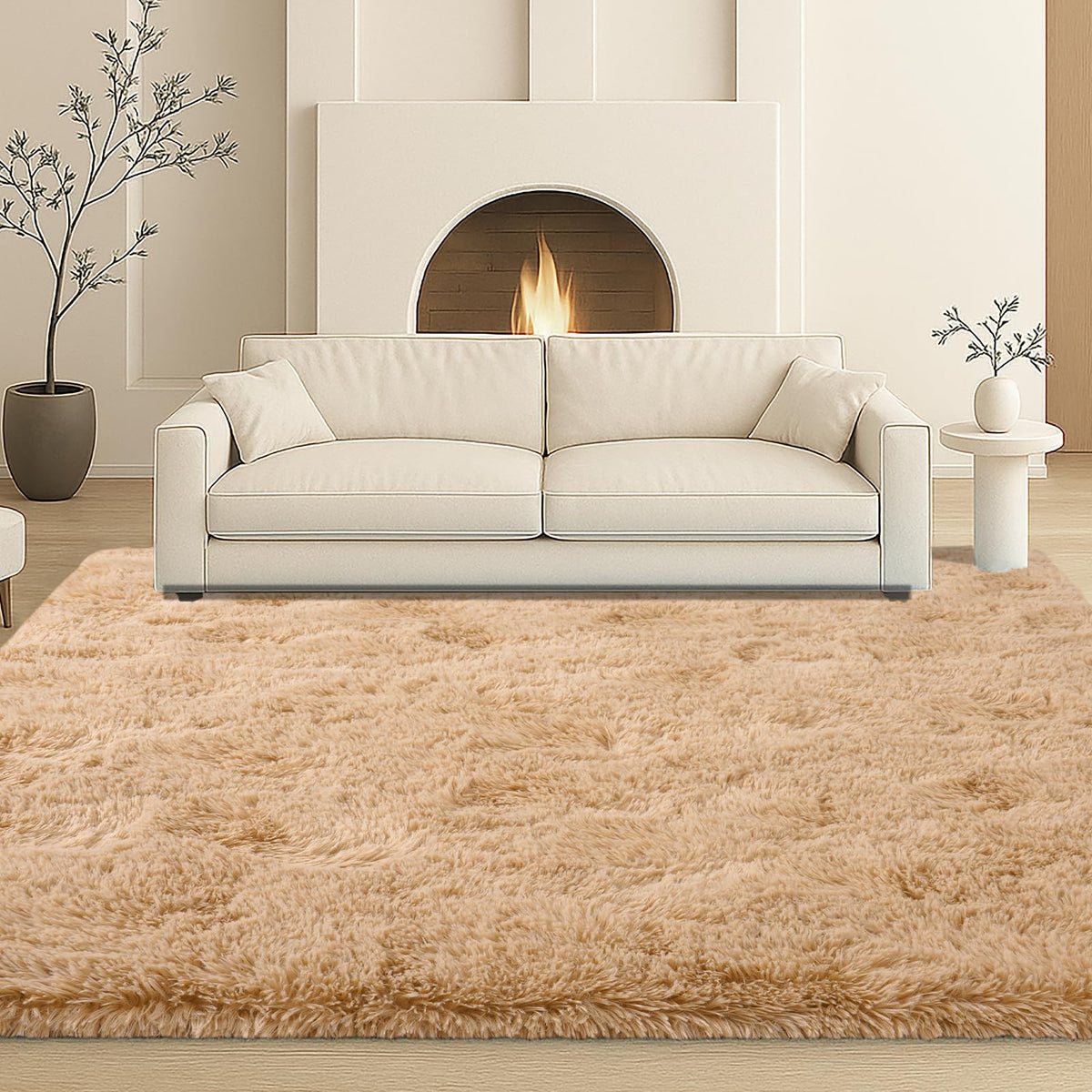 8x10 Cream Fluffy Shag Area Rug, Non-Slip Soft Carpet for Home | Soft Plush Rug With Durable Non-Slip Backing. Ideal for Living Room, Bedroom, Kids Room. Thick, Cozy, Modern Design.