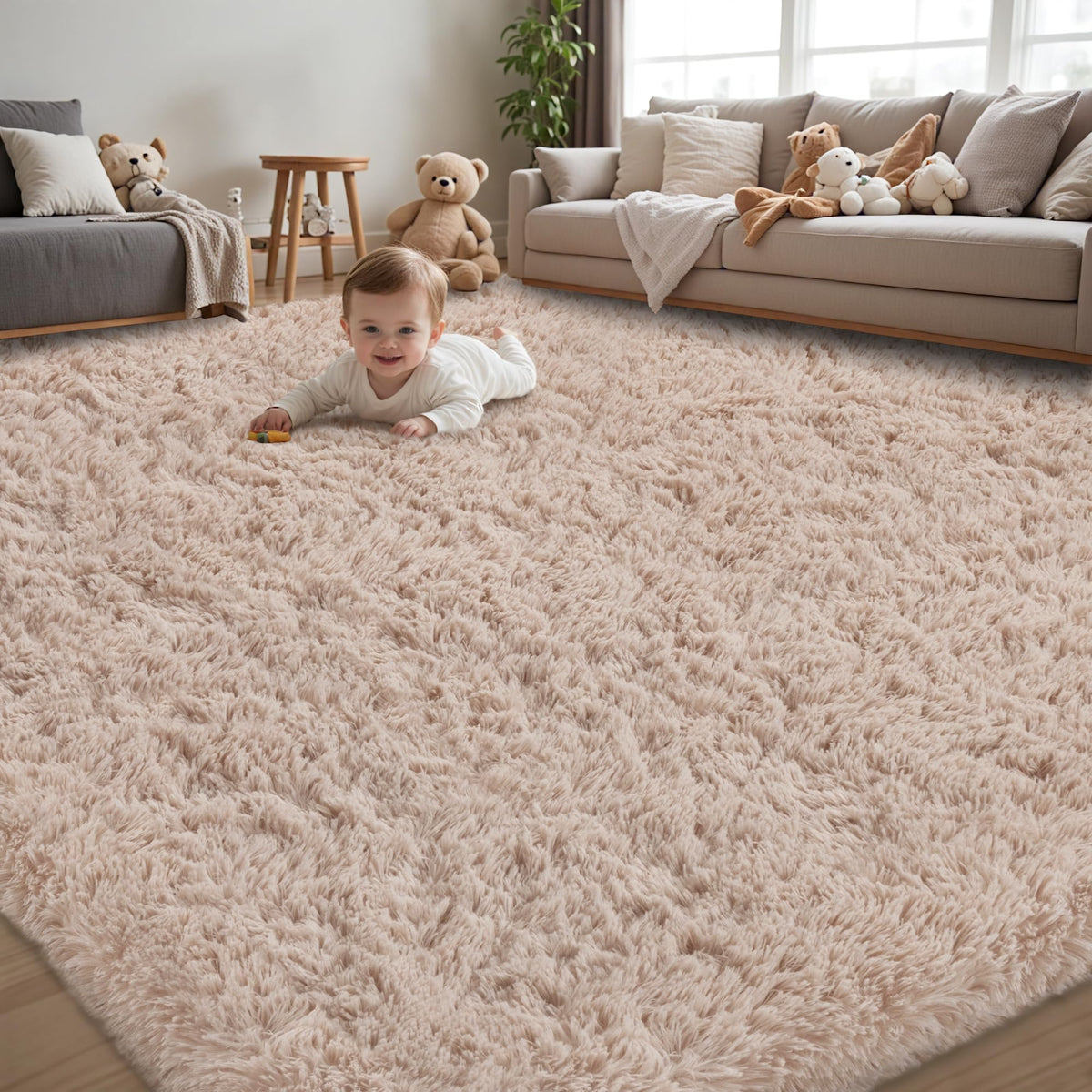 8x10 Area Rug for Living Room,Black Fluffy Shag Non-Slip Bedroom Rugs | Ultra Soft Large Fuzzy Plush Indoor Carpet，Washable Rugs for Bedroom Kids Nursery Office Dorm Modern Decor