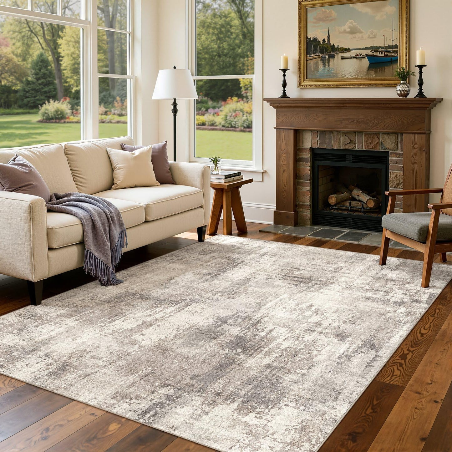 DMOYEST 8x10 Area Rug for Living Room Washable Abstract Indoor Carpet | Neutral Modern Low Pile Rugs Kid & Pet Friendly Large Soft Thin Carpet for Bedroom Dining Room - Grey Blue