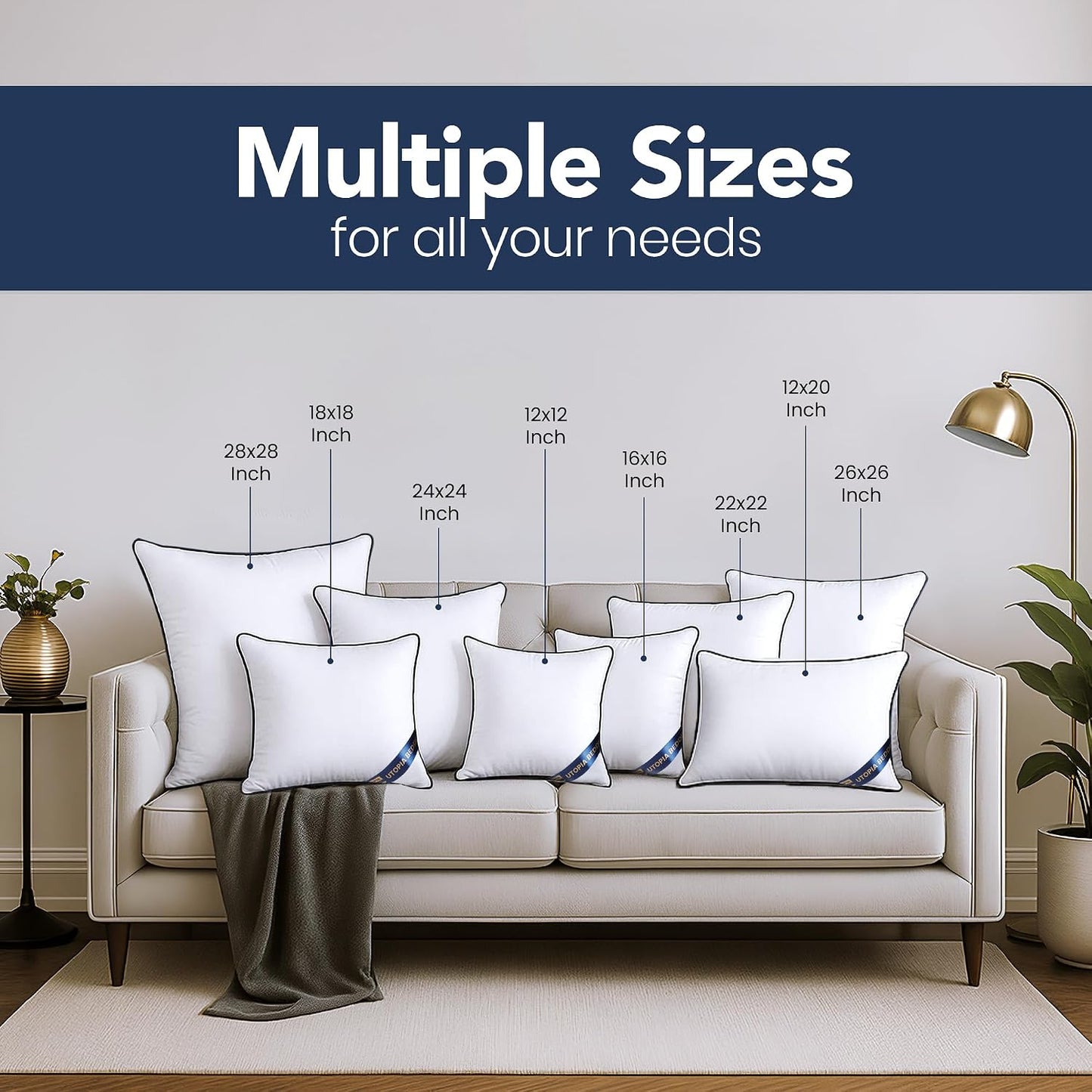 Utopia Bedding 18x18 Throw Pillow Inserts, Decorative Pillows, Pack of 4 | Piping Throw Pillows, Plush & Supportive, Aesthetic Cushion Sham Stuffer for Sofa, Office, Couch & Bed, Set of 4, White