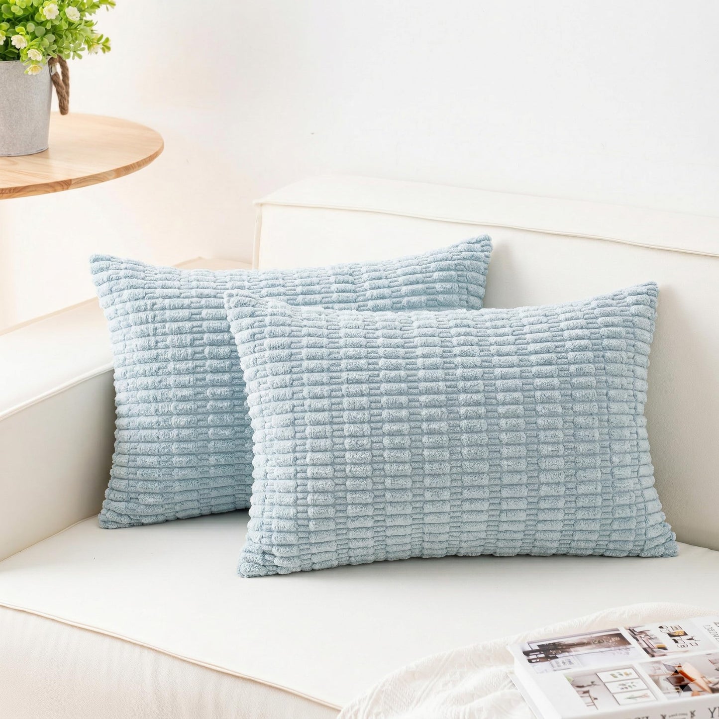Pack of 2 Corduroy Decorative Throw Pillow Covers 18x18 Inch, Cream White | Fall Soft Striped Pillow Covers Modern Farmhouse Home Decor Christmas Throw Pillow Covers for Sofa Living Room Couch Bed ﻿