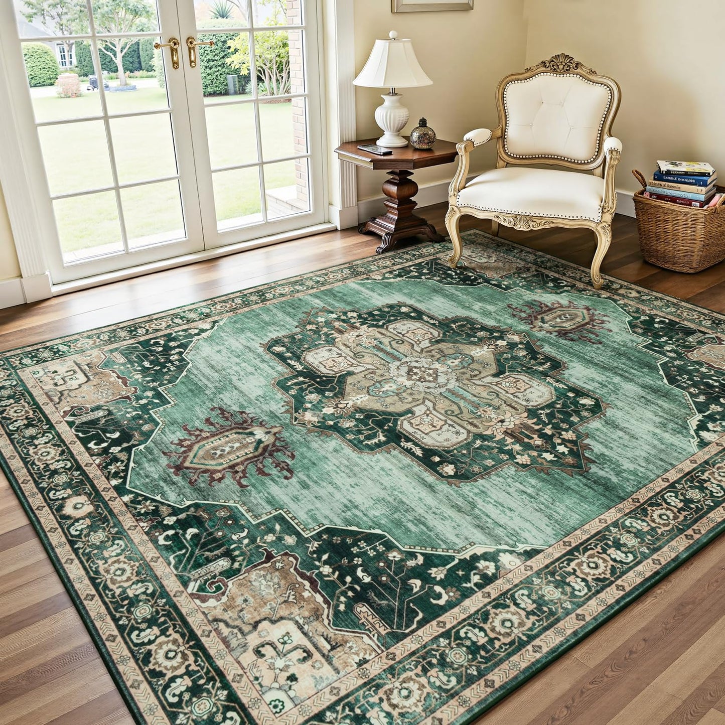 Lofus 5x7 Area Rugs for Living Room Bedroom, Soft Boho Carpet Floral Brown | High-Power Vacuuming, Non-Slip, Low Pile, Stain & Water Repellent, Soft, Skin-Friendly, for Kitchen Entryway Office