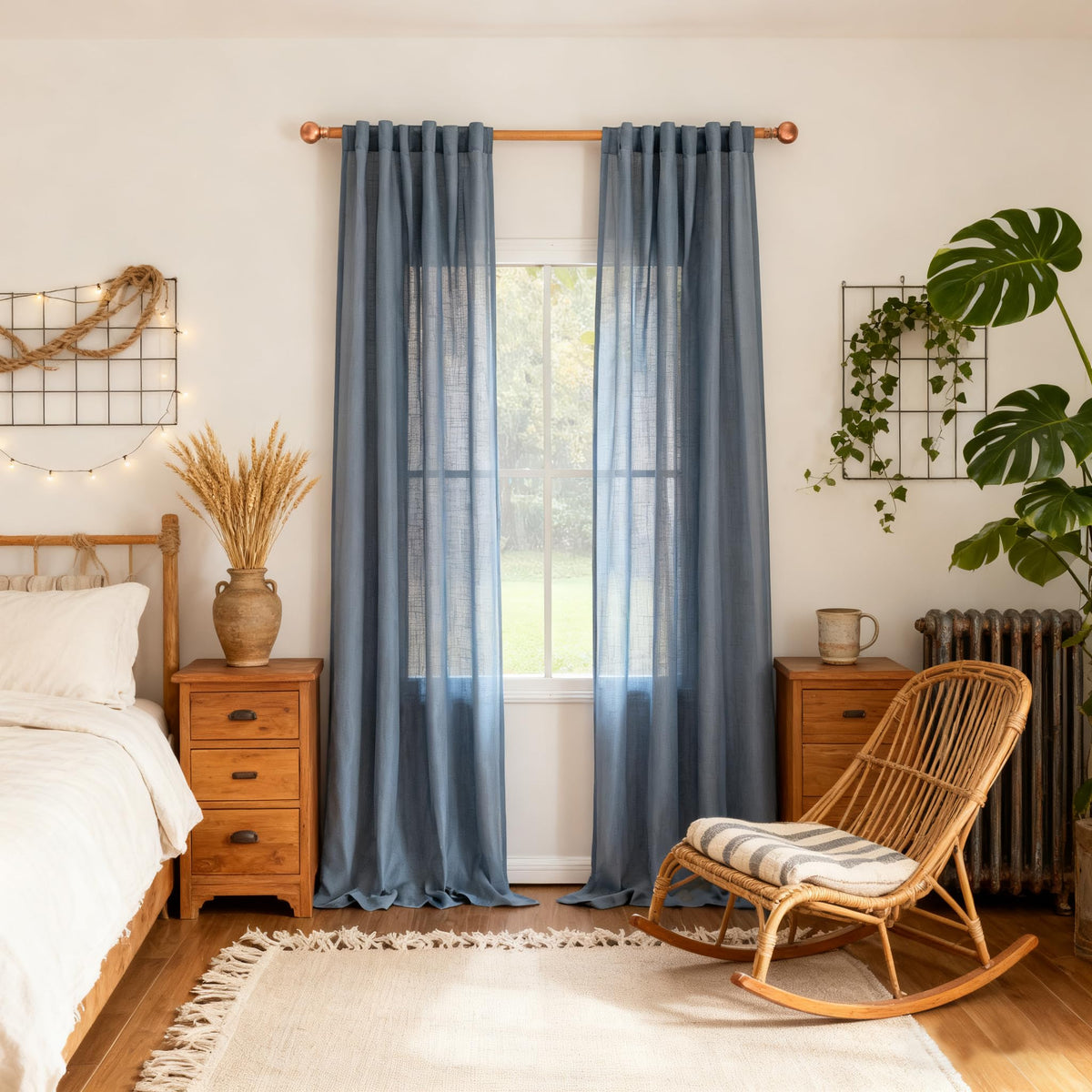 MYSKY HOME Linen Curtains for Living Room, Natural Semi Sheer Curtains & Drapes 84 inches Length 2 Panels Set Farmhouse Country Boho Style Back Tab Draperies for Sliding Glass Door, 50" Wide, Linen