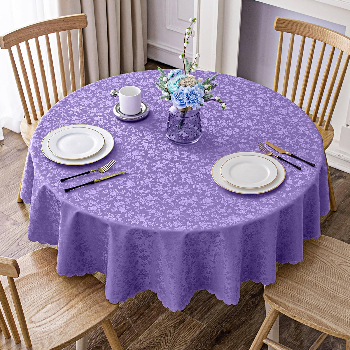 Smiry Rectangle Waterproof Heavy Duty Vinyl Tablecloths, 60 x 84 Inch | Wipeable Washable Floral Embossed Table Cover for Kitchen and Dining Room, Indoor & Outdoor Use, Beige