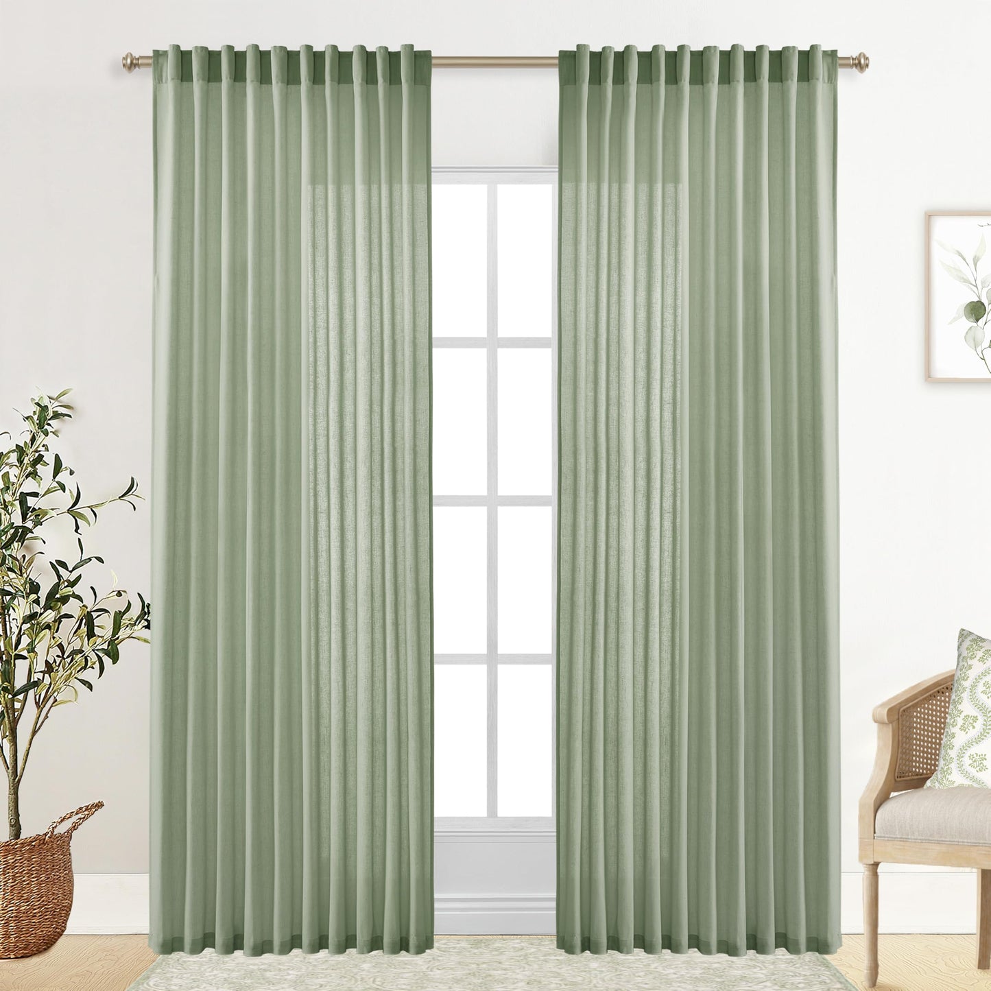Linen Cotton Curtains for Living Room, Cream Off White Natural Fabric Light Filtering Semi Sheer Curtains 84 Inches Long, Ivory Pleated Farmhouse Curtain Drapes 84 Inch Length 2 Panels Set Dining Room