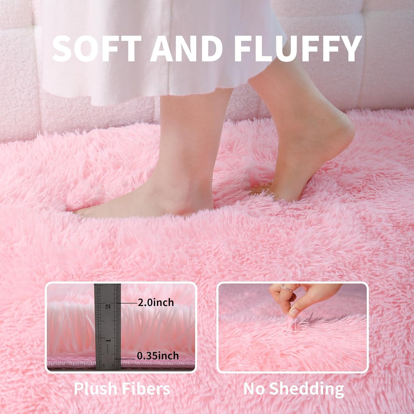 Pink Fluffy 4x6 Area Rugs for Bedroom Girls, Plush Washable Carpet | Area Rug for Kids Room, Nursery, Dorm Room, Non Slip Shaggy Floor Carpet