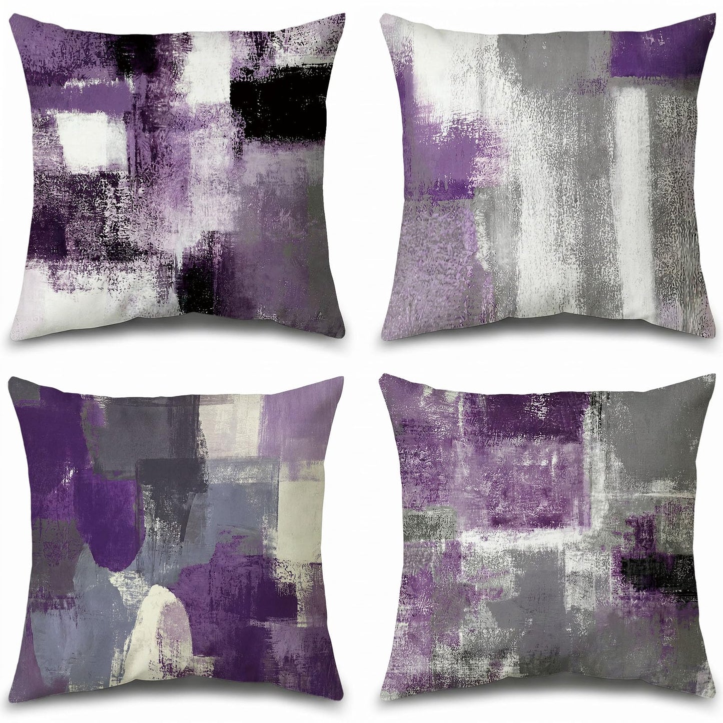 Set of 4 Blue and Grey Abstract Art Artwork Pillow Cover 18 x 18 Inch, Gallery Modern Decorative Throw Pillows Cushion Cover for Bedroom Sofa Living Room | Double-sided vibrant artwork accent cushion covers. Perfect decorative pillows for couch, sofa, bed