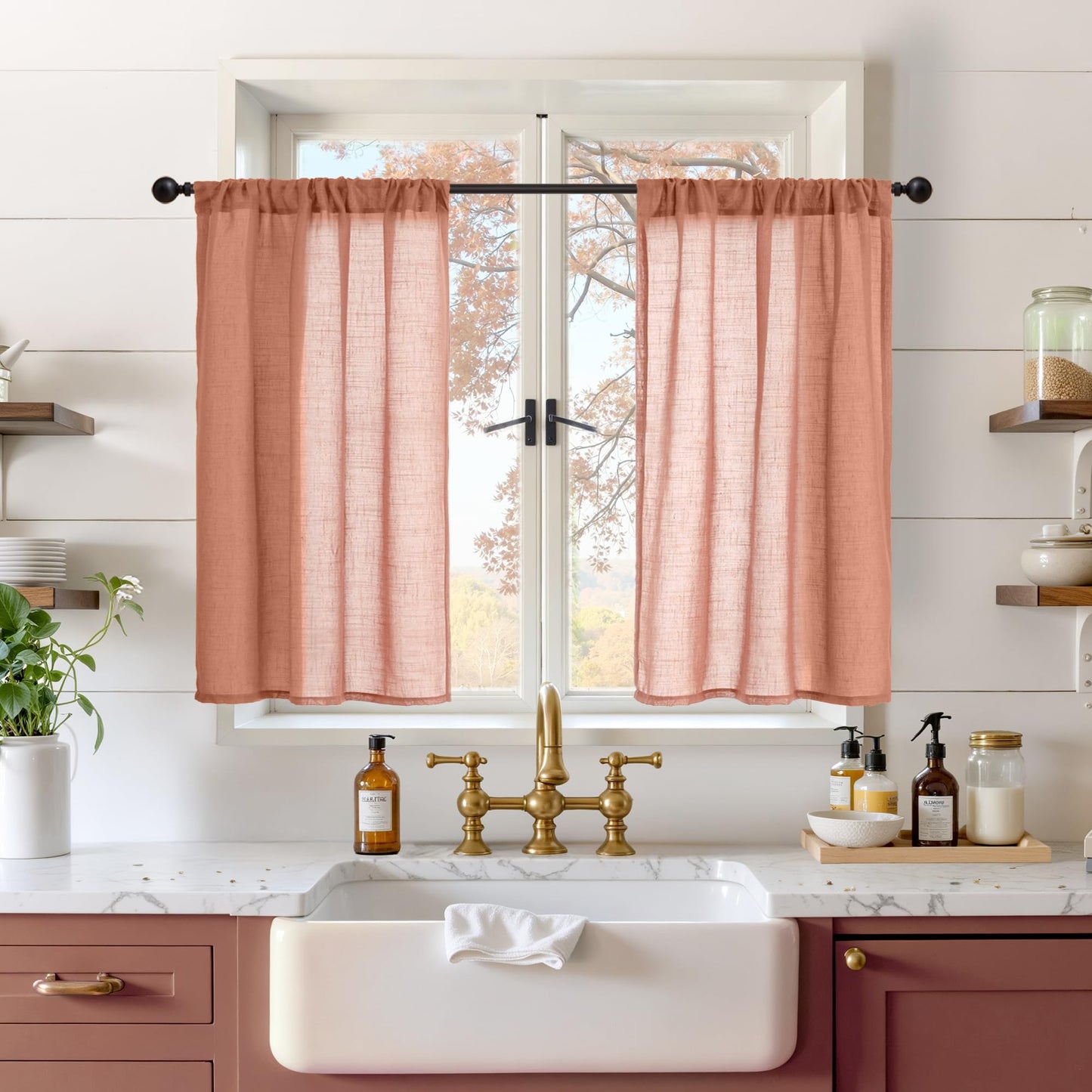 BGment Linen Sheer Curtains 84 Inches Long 2 Panels Set for Living Room | Light Filtering Drapes with Rod Pocket Lightweight Window Treatments for Bedroom, 52 X 84 Inch Length