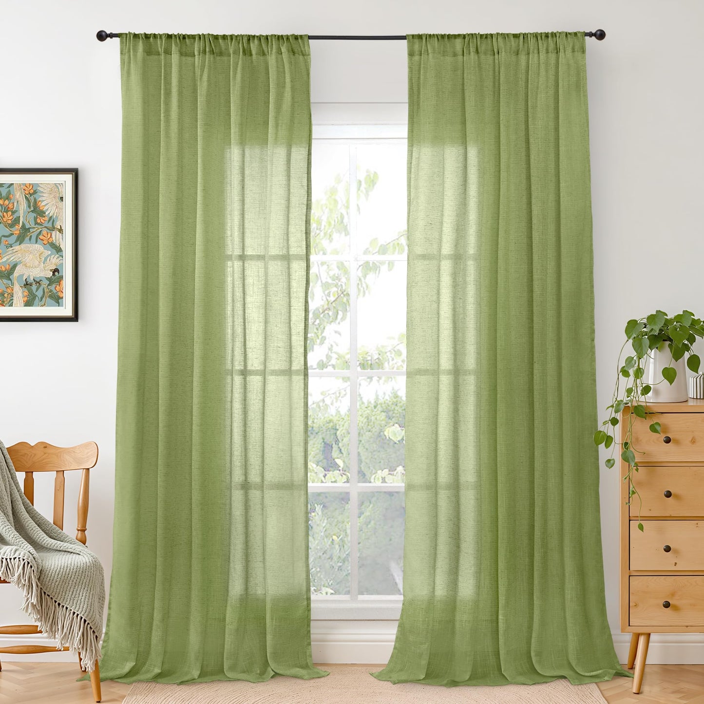 BGment Linen Sheer Curtains 84 Inches Long 2 Panels Set for Living Room | Light Filtering Drapes with Rod Pocket Lightweight Window Treatments for Bedroom, 52 X 84 Inch Length