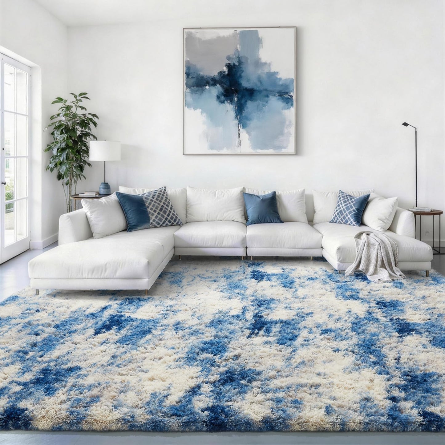 Ophanie 8x10 Area Rugs for Living Room, Washable Non-Slip Fluffy Soft Large Shag Bedroom Carpet, Ivory Big Indoor Nursery Rug, Carpets for Boy and Girls Room Dorm Decor with Over 99 pcs Pile fibers