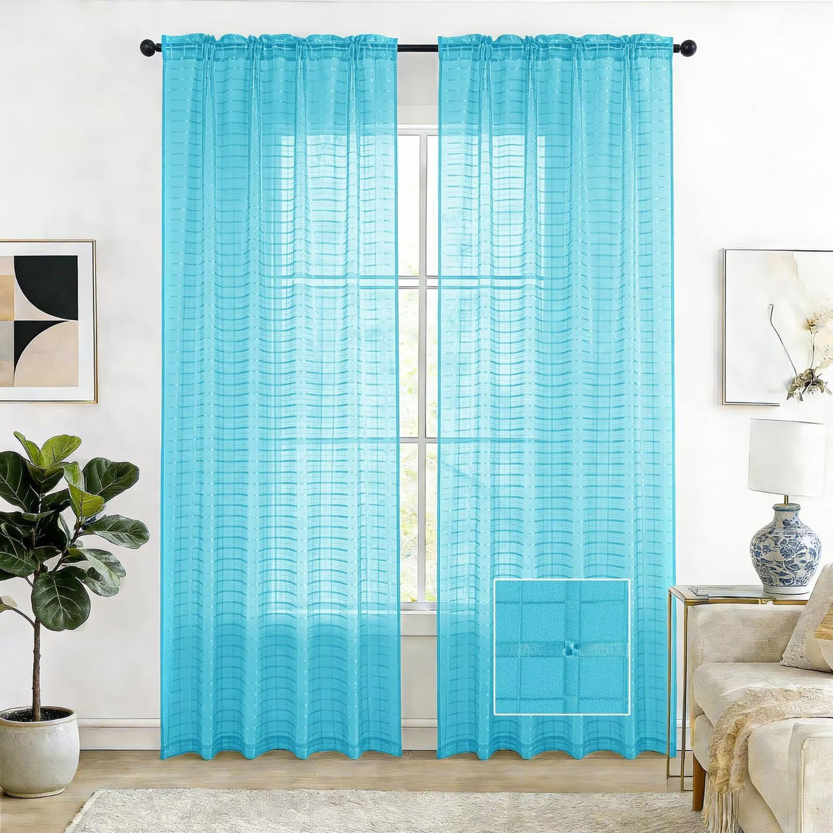 SpaceDresser Basic Rod Pocket Sheer Voile Window Curtain Panels White 1 Pair 2 Panels 52 Width 84 Inch Long for Kitchen Bedroom Children Living Room Yard(White,52 W x 84 L)