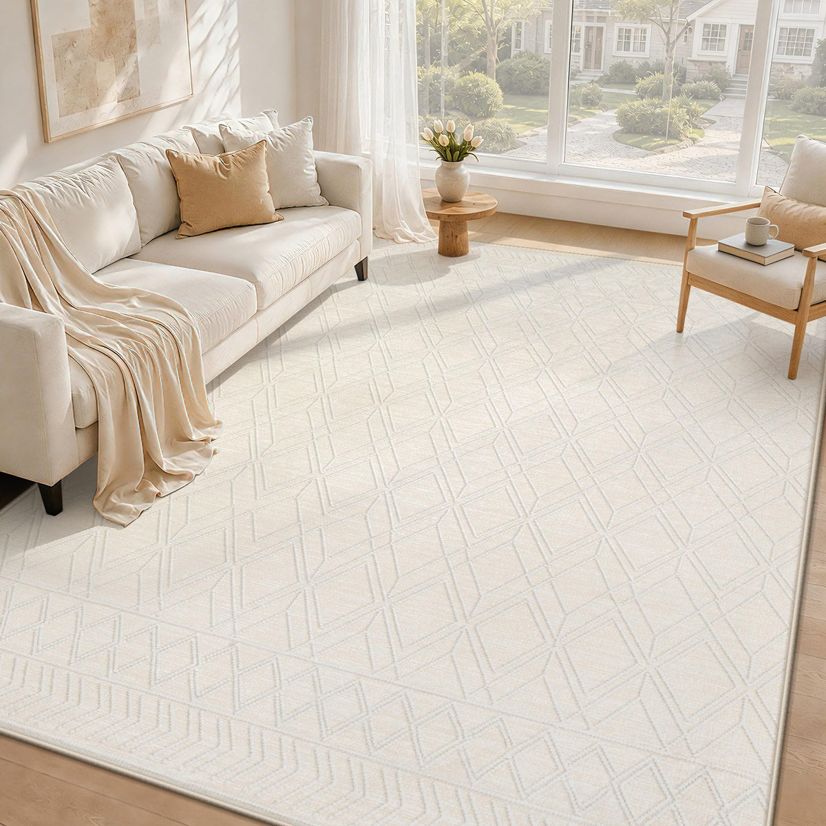 8x10 Area Rugs Washable Rug: Geometric Moroccan Farmhouse Rugs Large Living Room Rug Modern Neutral Soft Non-Slip Printed Pattern Carpet for Bedroom Dining Room Nursery Office (Beige, 8'x10')