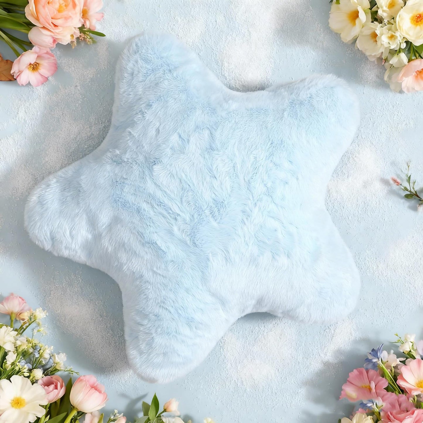 YRXRUS Star Pillows, Light Pink Star Shaped Pillow, Decorative Throw Pillow Gifts, Cute Plush Room Decor, Fluffy Faux Rabbit Fur 14"x14"Pillows for Living Bedroom
