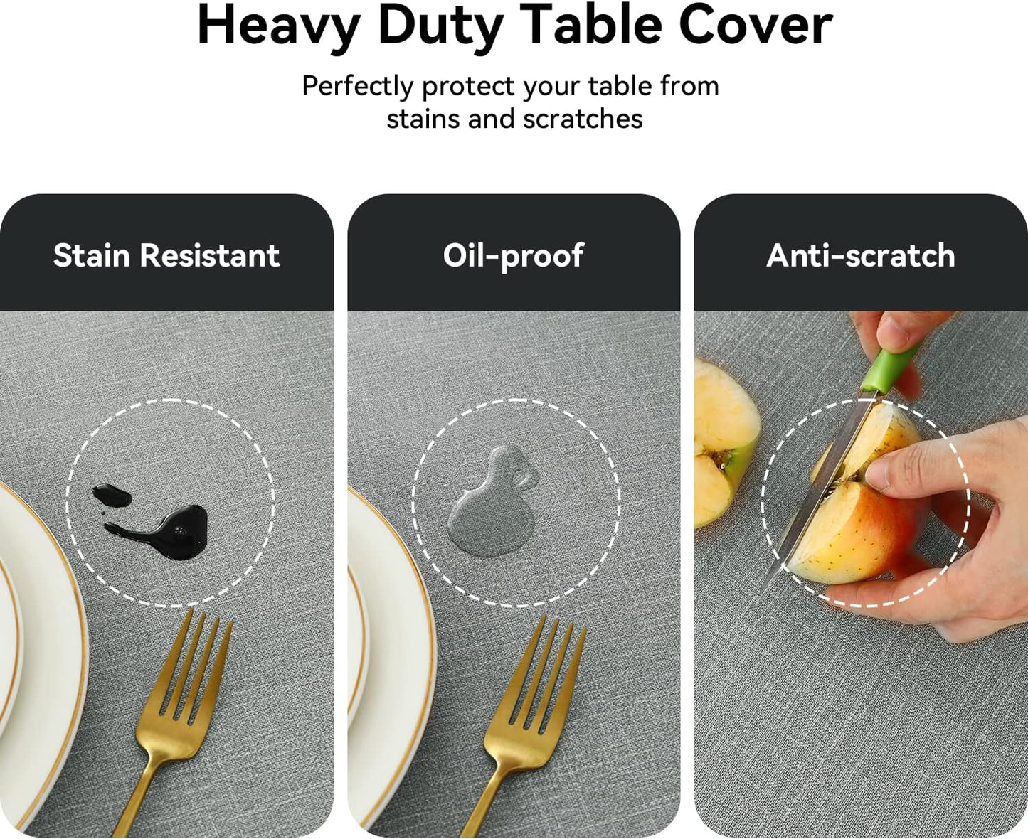 Romanstile 100% Waterproof PVC Tablecloth Rectangle, Outdoor Oil Spill Proof Stain Resistant Vinyl Table Cloth, Wipe Clean Plastic Table Covers for Kitchen/Dining/Parties - 54 x 78 Inch, Light Grey