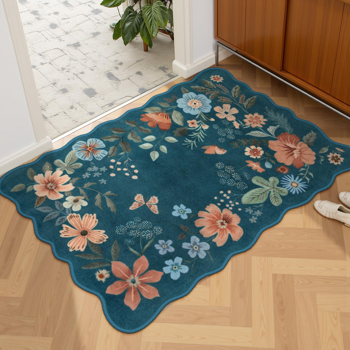 Lahome Floral Living Room Rugs, Area Rugs 5x7 Rug for Bedroom Ultra-Thin Soft Rug, Non-Slip Washable Rugs Stain Resistant Boho Rug Flore Throw Rug for ‎Dining Room Office (5x7ft,Green)