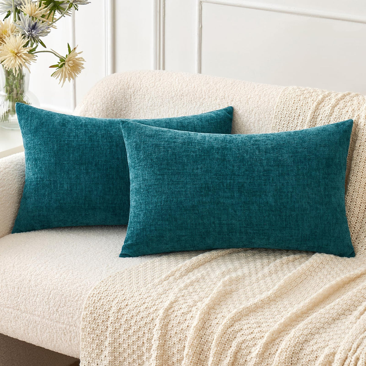 MIULEE Soft Chenille Fall Throw Pillow Covers Burnt Orange 18x18 Pack of 2 | Modern Fall Home Decor, Classic Decorative Pillows, Solid Dyed Cases, Boho Couch Cushion Covers for Sofa Bed Living Room
